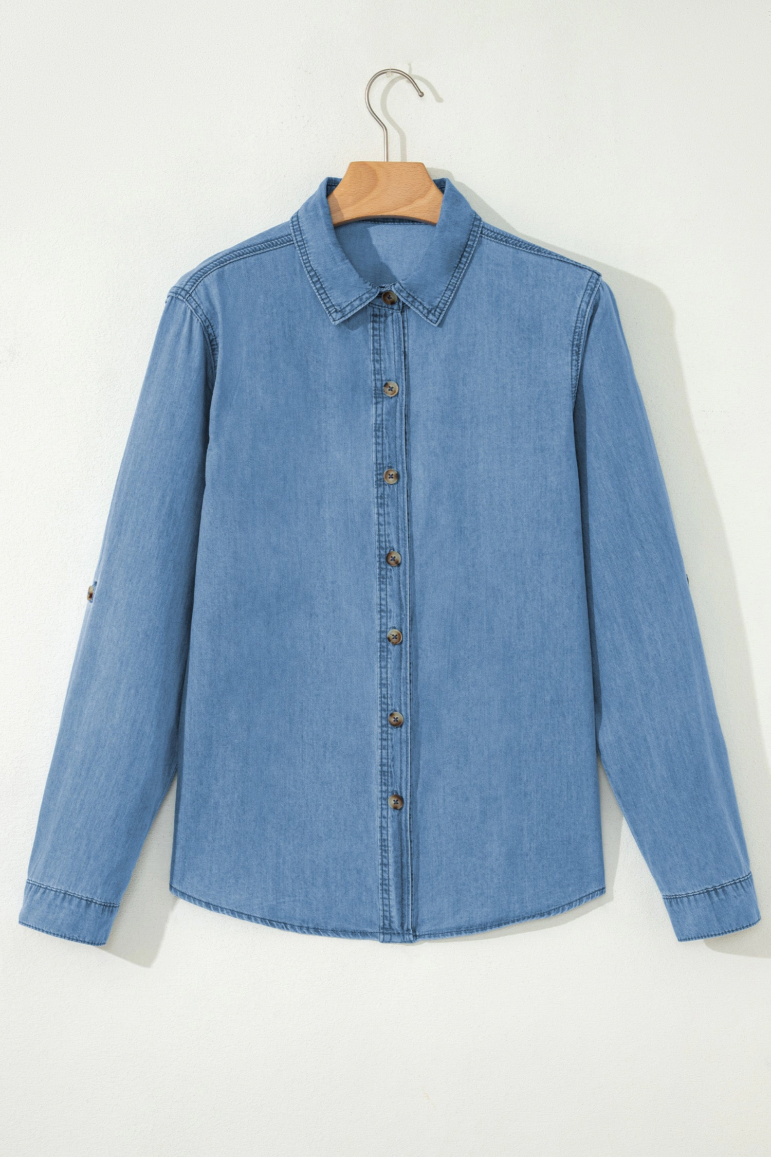 19092 Makenna Myosotis Slim Denim Shirt - Lightweight Cotton, Roll-Tab Sleeves