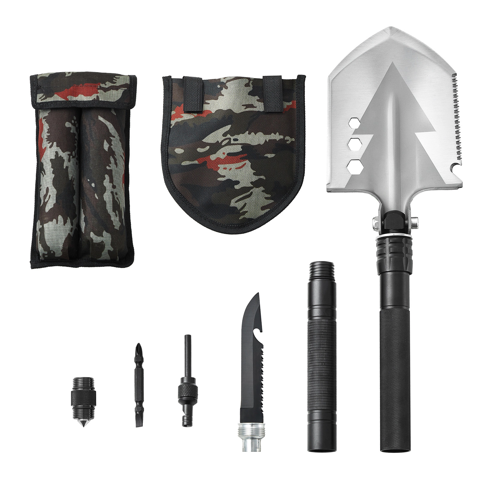 HONGGE Survival Shovel 1 Camping Shovel Folding Multitool Military Grade Portable Compact Tactical Shovel Multifunction