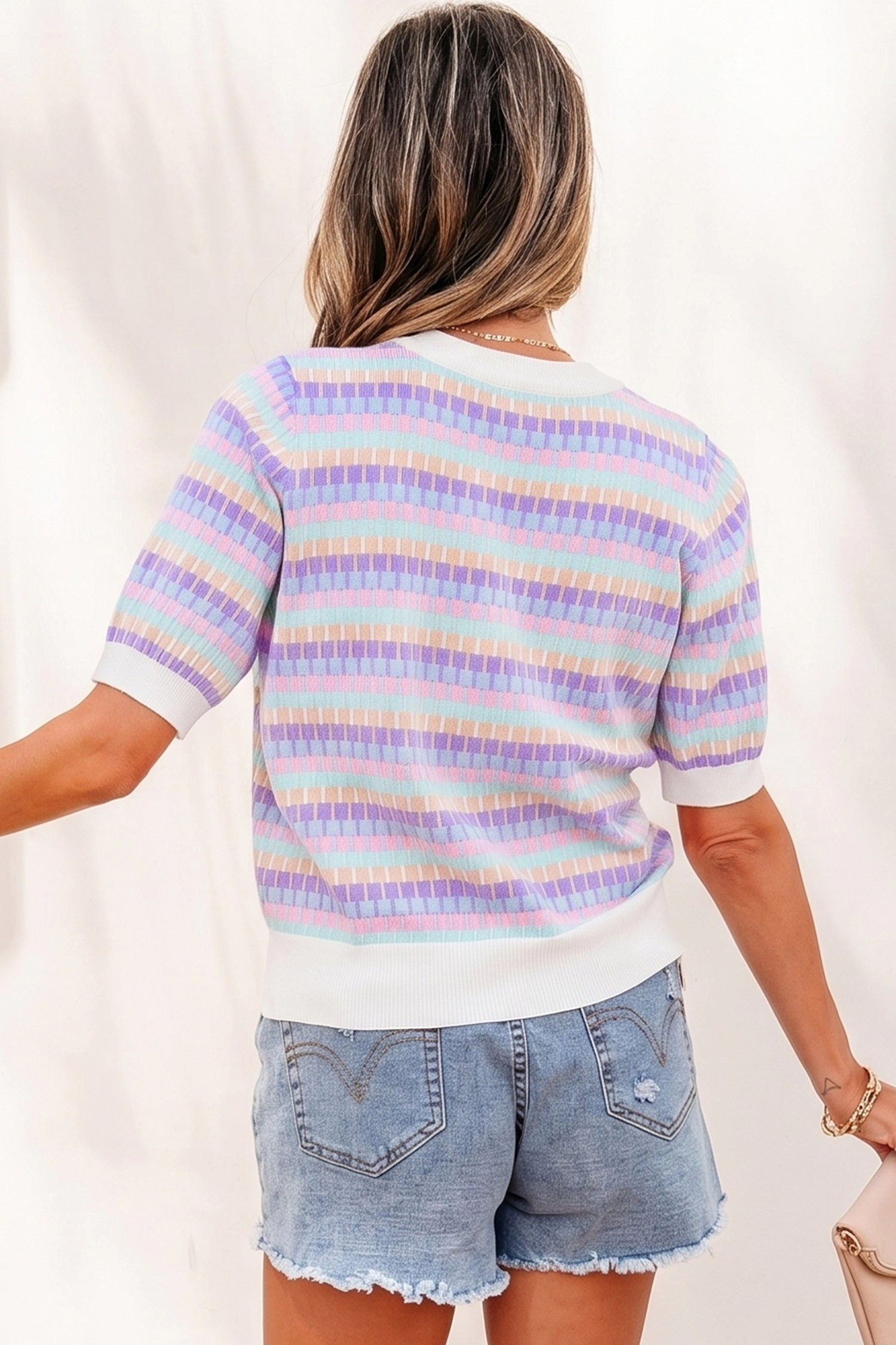 Threaded Pear Ailany Knit Short Sleeve Sweater