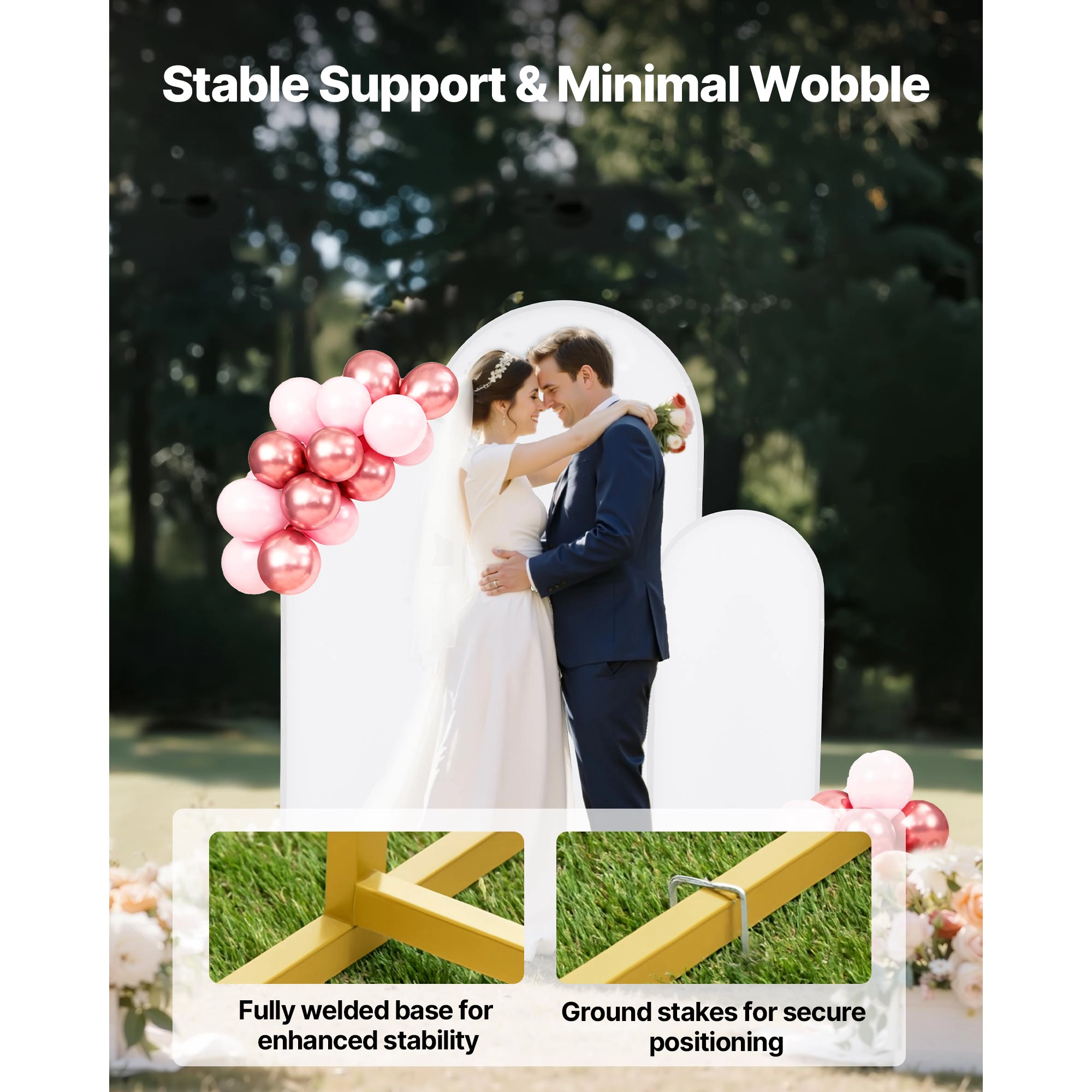 HONGGE Arch Backdrop Stand, Stable Structure, Easy Assembly, Gold Metal Arch Backdrop Stand with Cover