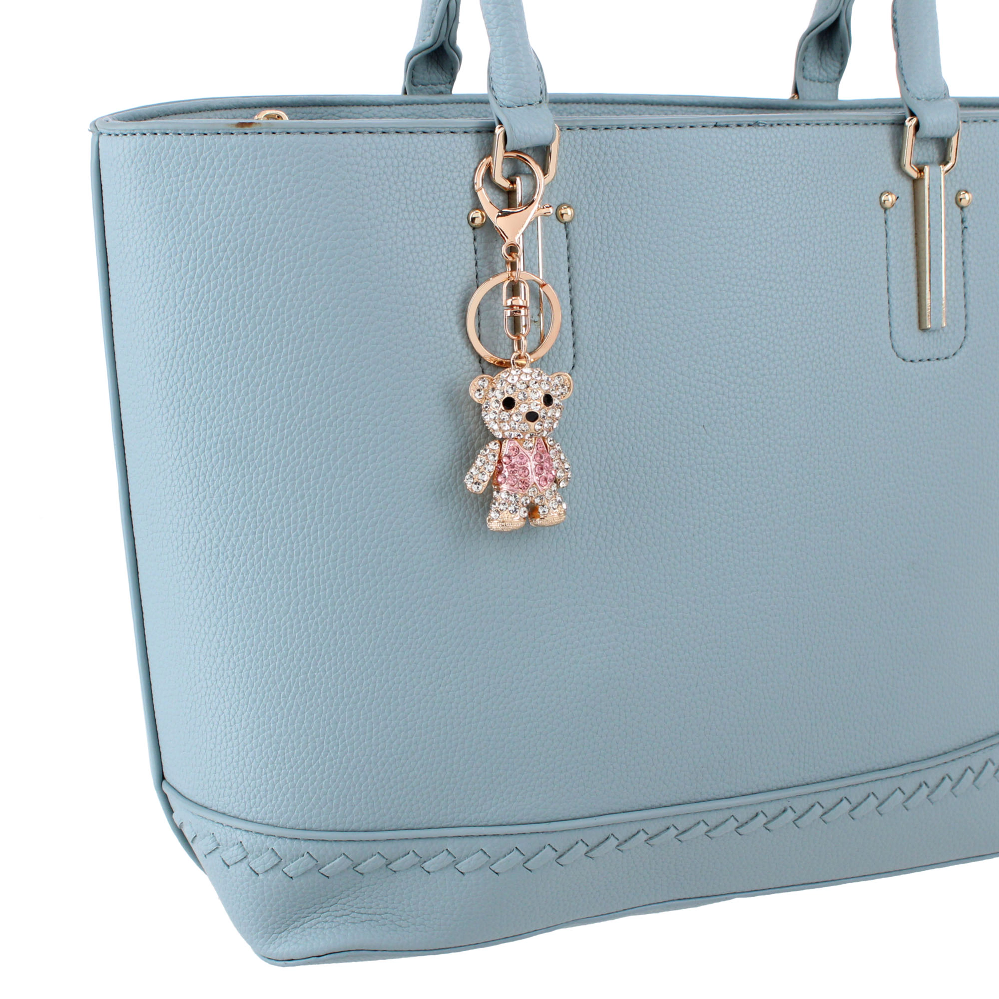 CTM Women's Adorable Rhinestone Teddy Bear Bag Charm & Keychain