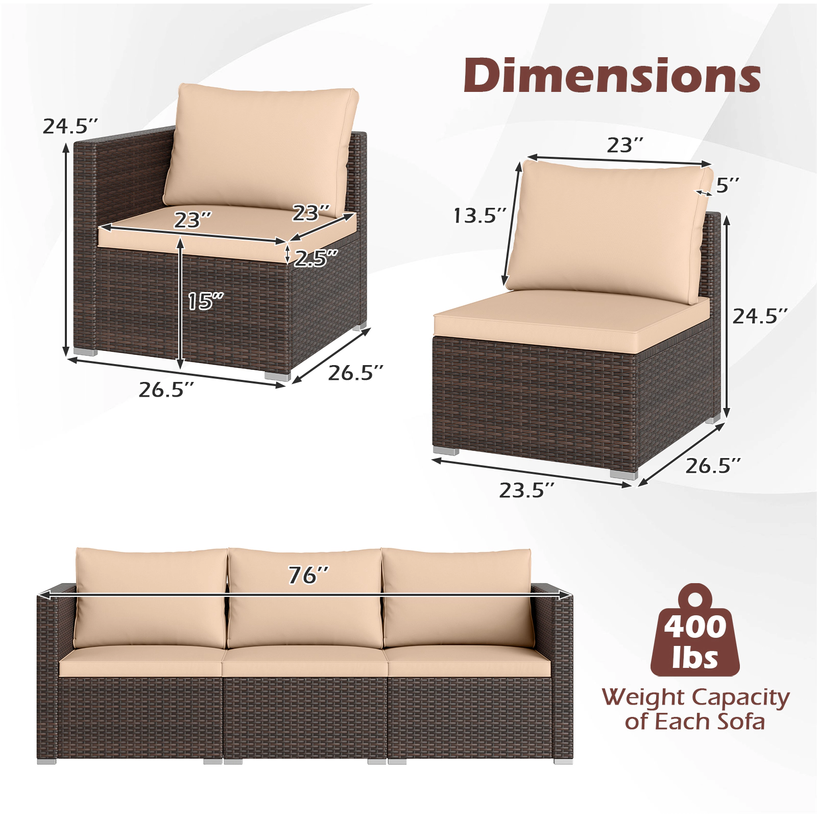 SUGIFT Patio Sectional Sofa Set with Soft Cushions 400-lb Capacity Beige