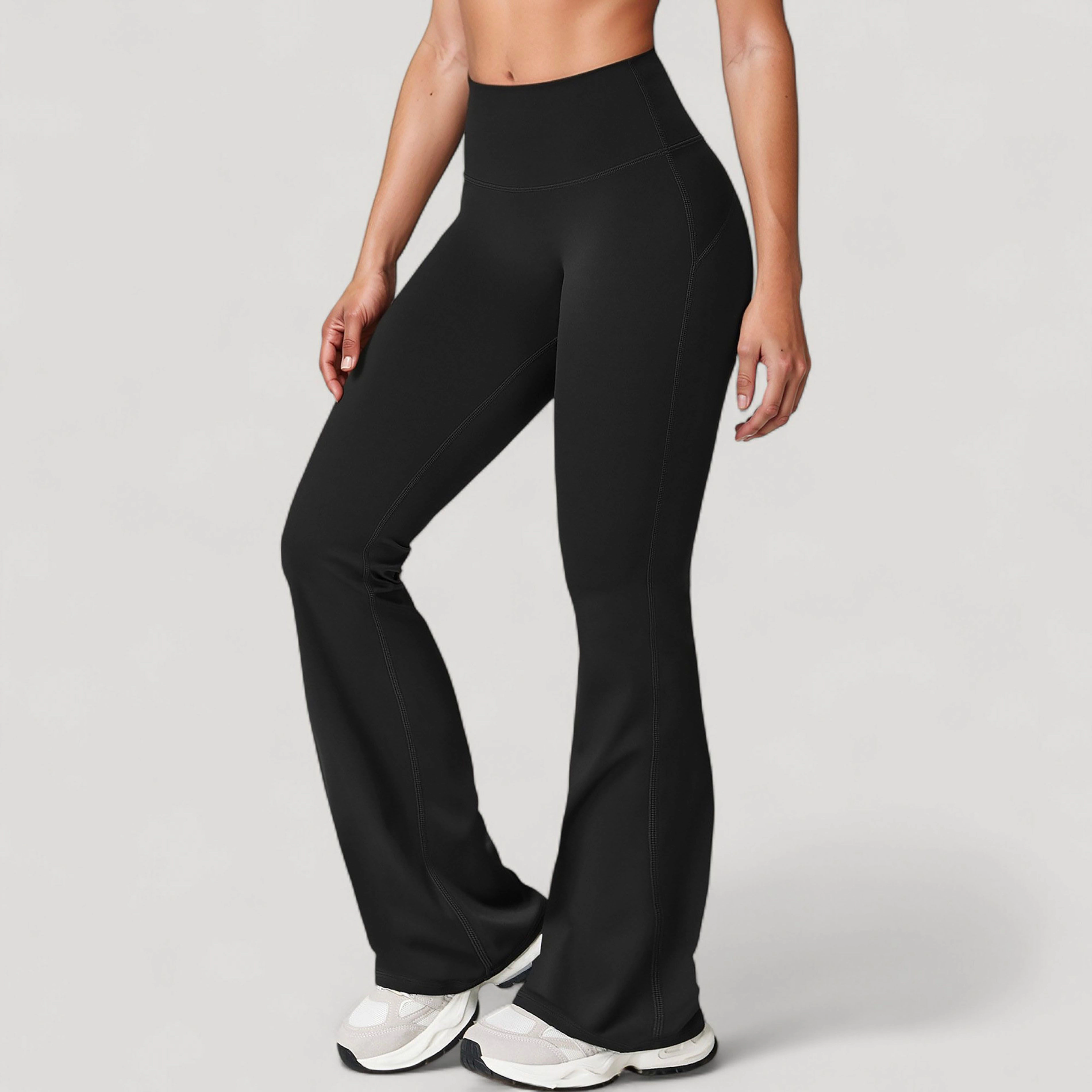 Anna-Kaci Active Women's High Waist Flared Leg Stretch Pants Smooth Fabric Seamless Waistband Lounge Bottoms