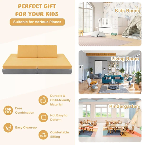 Hivvago 4 Pieces Convertible Kids Couch Set With 2 Folding Mats