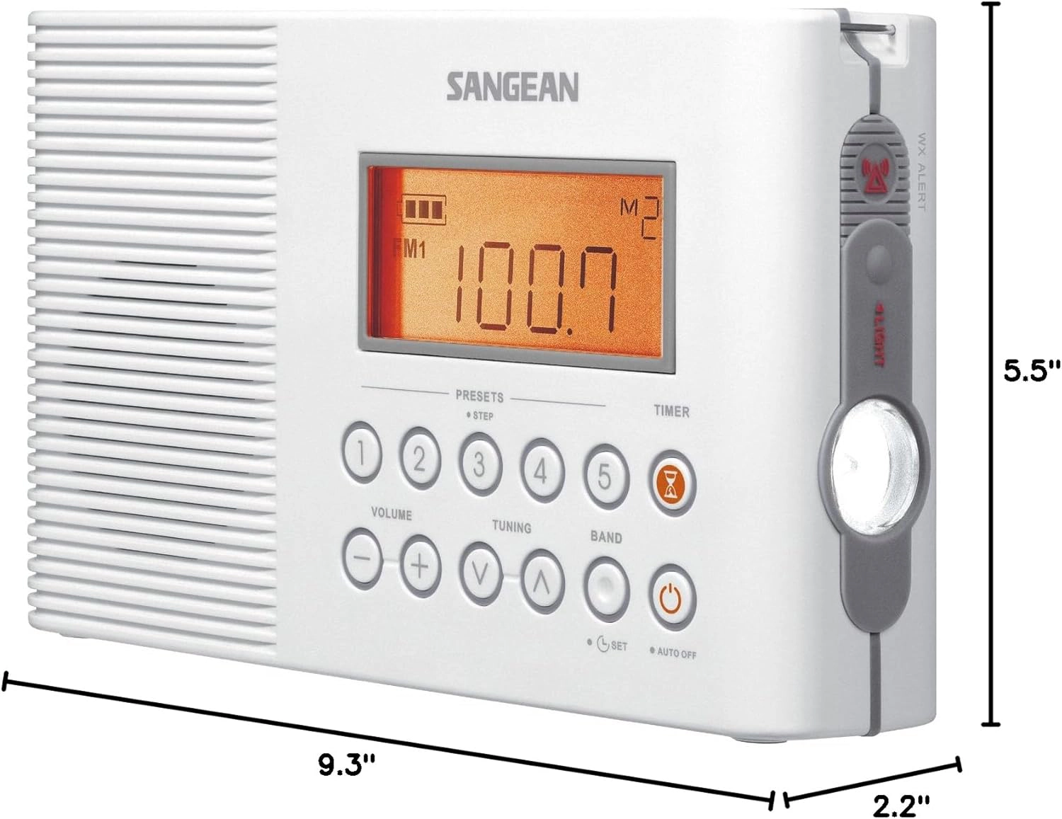 SANGEAN H201 Shower Radio AM/FM Waterproof Weather Alert - White