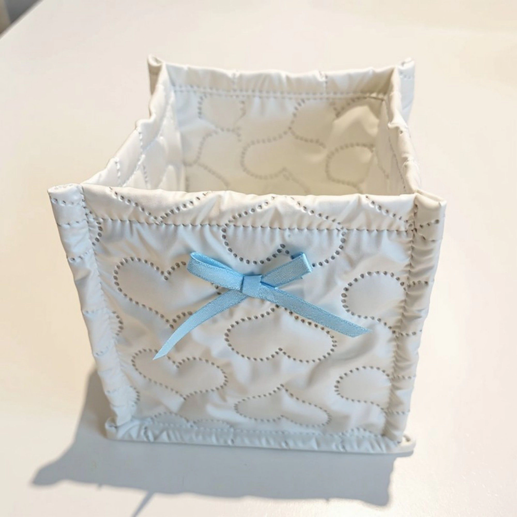 Alilang Unisex Quilted Storage Basket with Heart Stitching and Bow Accent