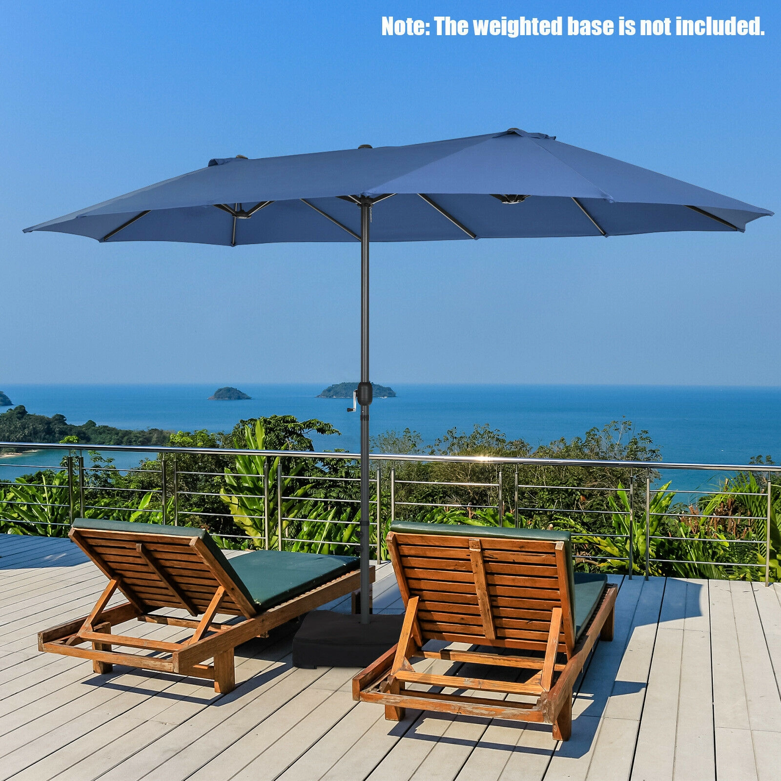 SUGIFT 15.4-ft Double-Sided Patio Umbrella with Hand-Crank System Steel Frame 1.9-in Pole 26-lb Net Weight Navy