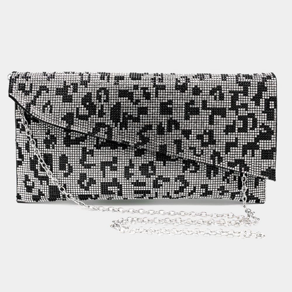 FASHNZFAB Bling Leopard Patterned Evening Clutch / Crossbody Bag