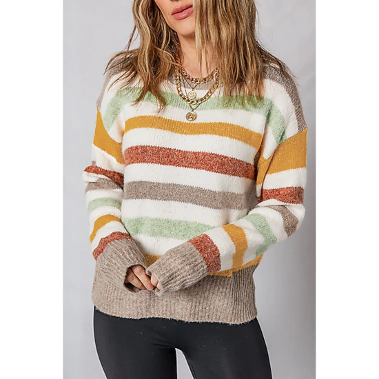 Threaded Pear Women's Vivian Stripe Crew Neck Sweater, Color