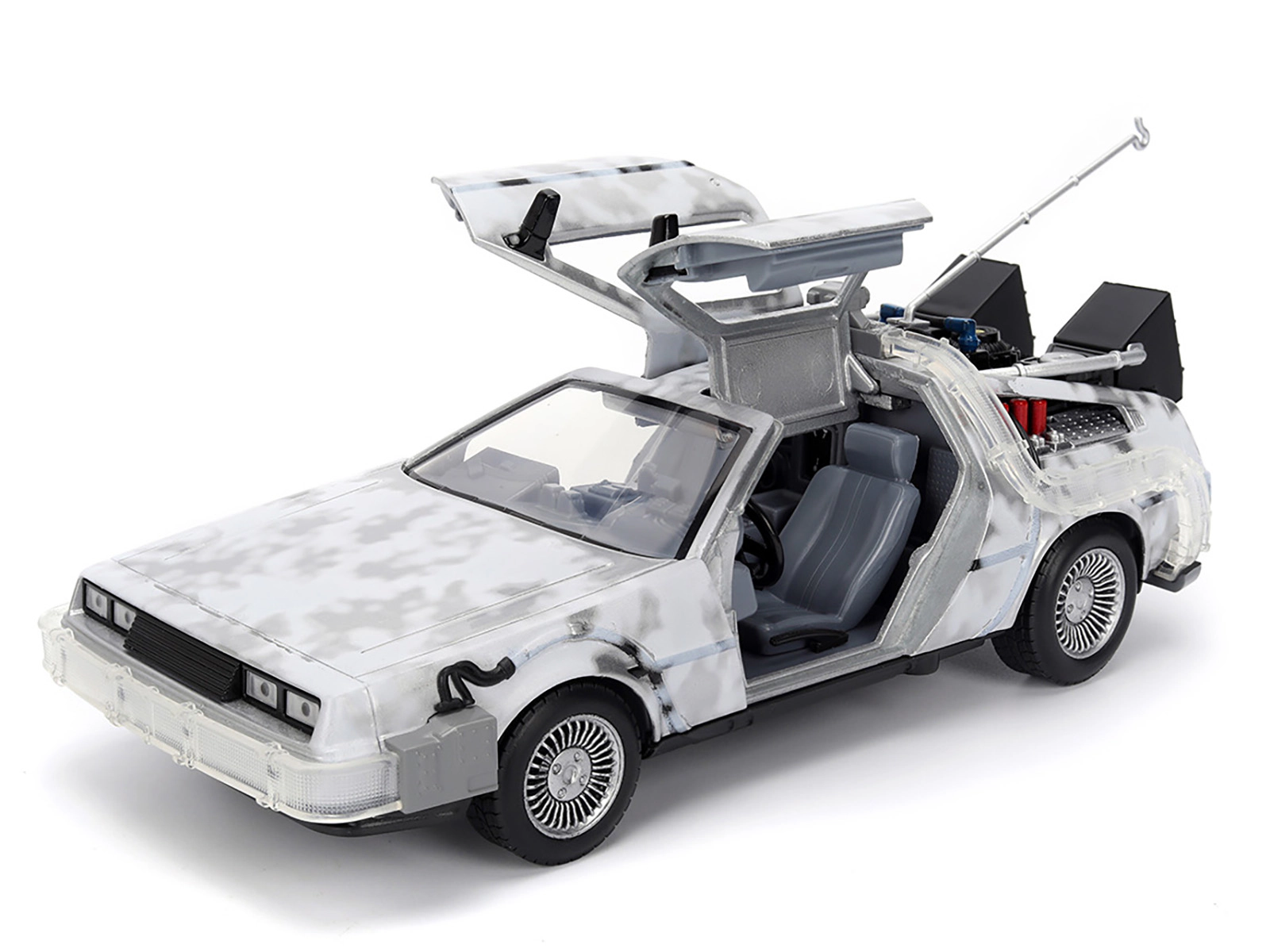 Jada DMC DeLorean Time Machine Brushed Metal (Frost Version) with Lights "Back to the Future" (1985) Movie