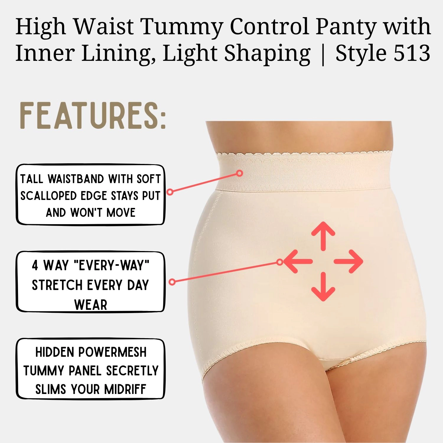 Rago High Waist Tummy Control Panty with Inner Lining, Light Shaping Style