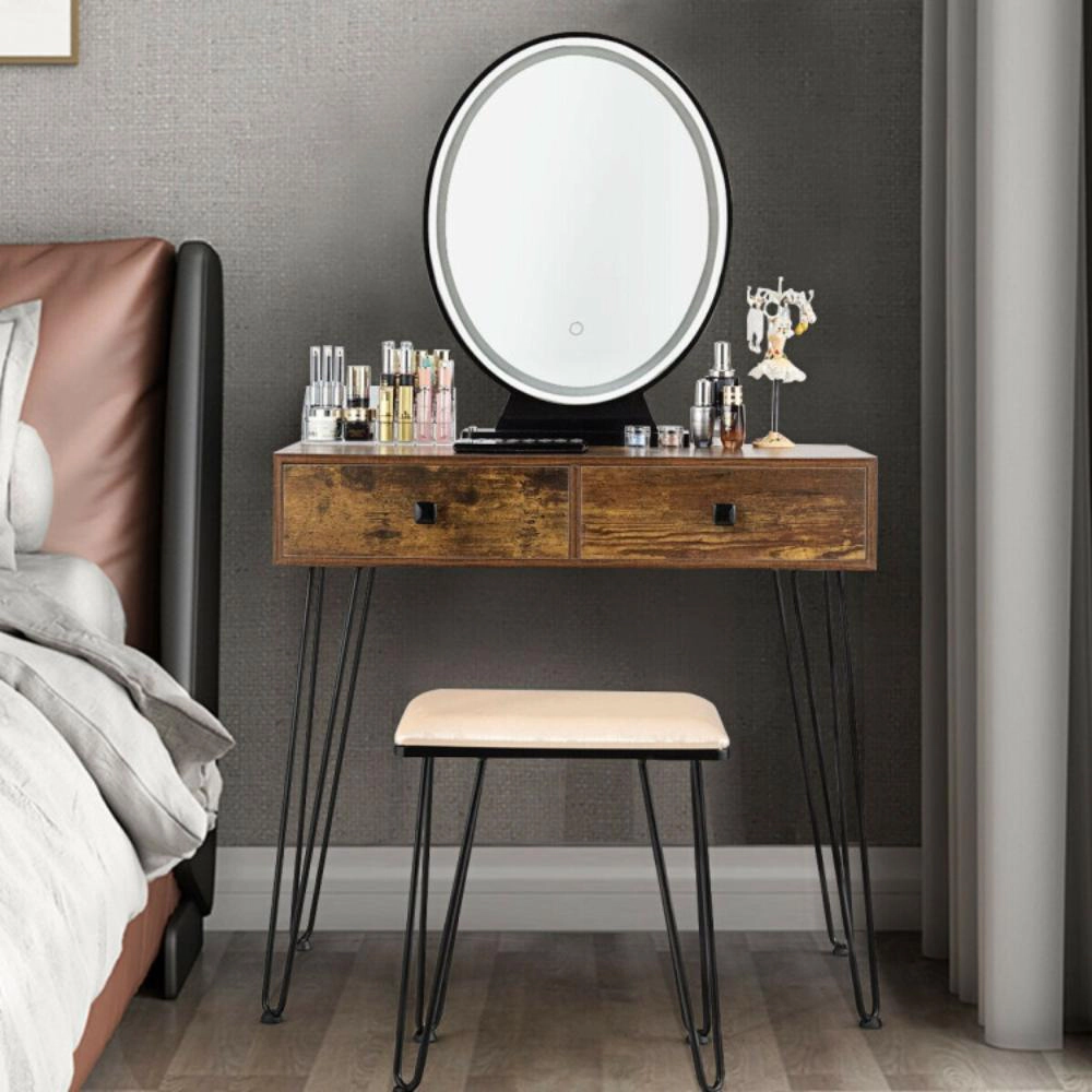 Hivvago Industrial Makeup Dressing Table With 3 Lighting Modes