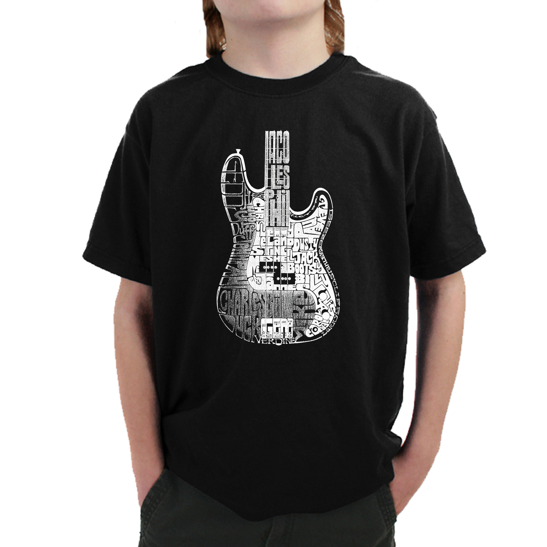 LA Pop Art Boy's Word T-Shirt - Bass Guitar
