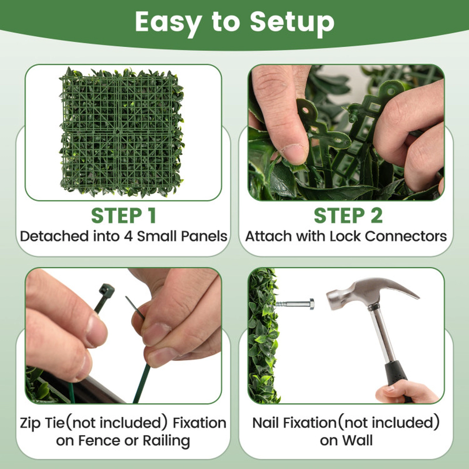 SUGIFT 12-Piece 20-in Green Artificial Topiary Gardenia Shrub Panels with 2.8-in Gradient Leaf Depth