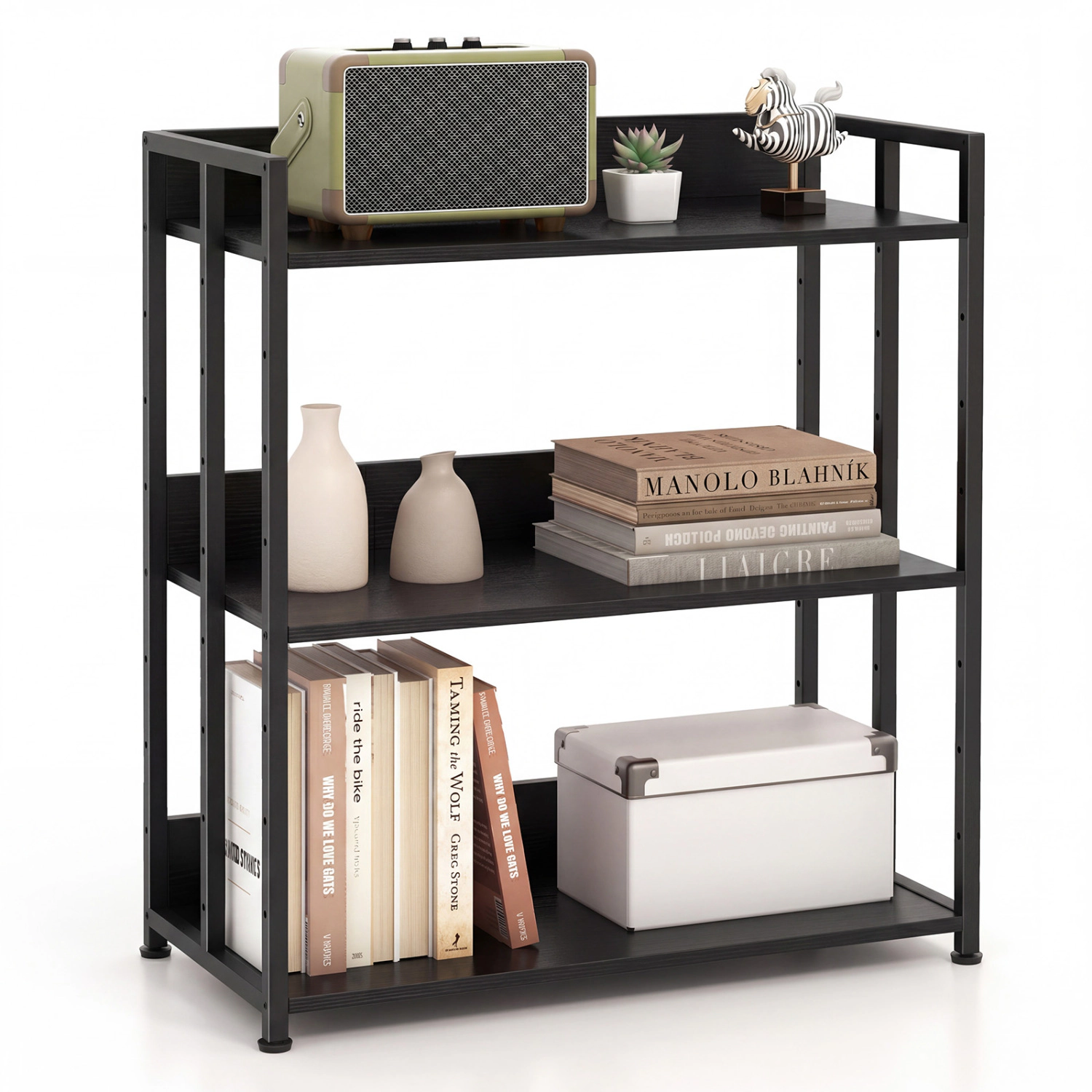 LJG 3-Tier Corner Bookshelf with Adjustable Shelves and Anti-Toppling Device for Study