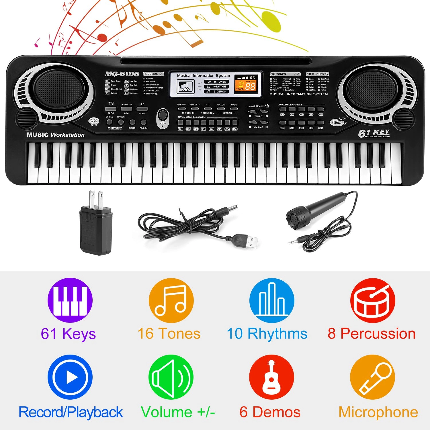 GBruno 61-Key Electronic Keyboard With Microphone