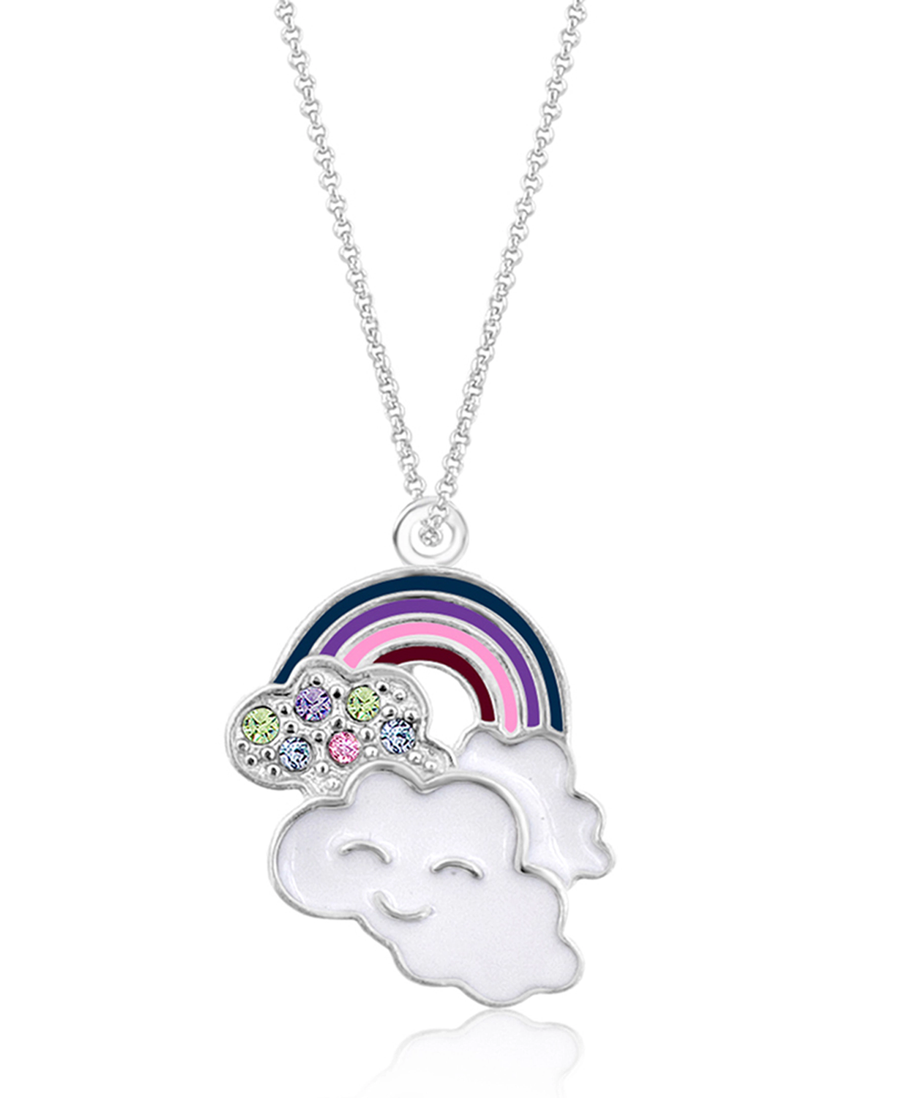 CHANTEUR Kids Rainbow Cloud Crystal Pendant Necklace - White Gold Palladium Plating, 6 in