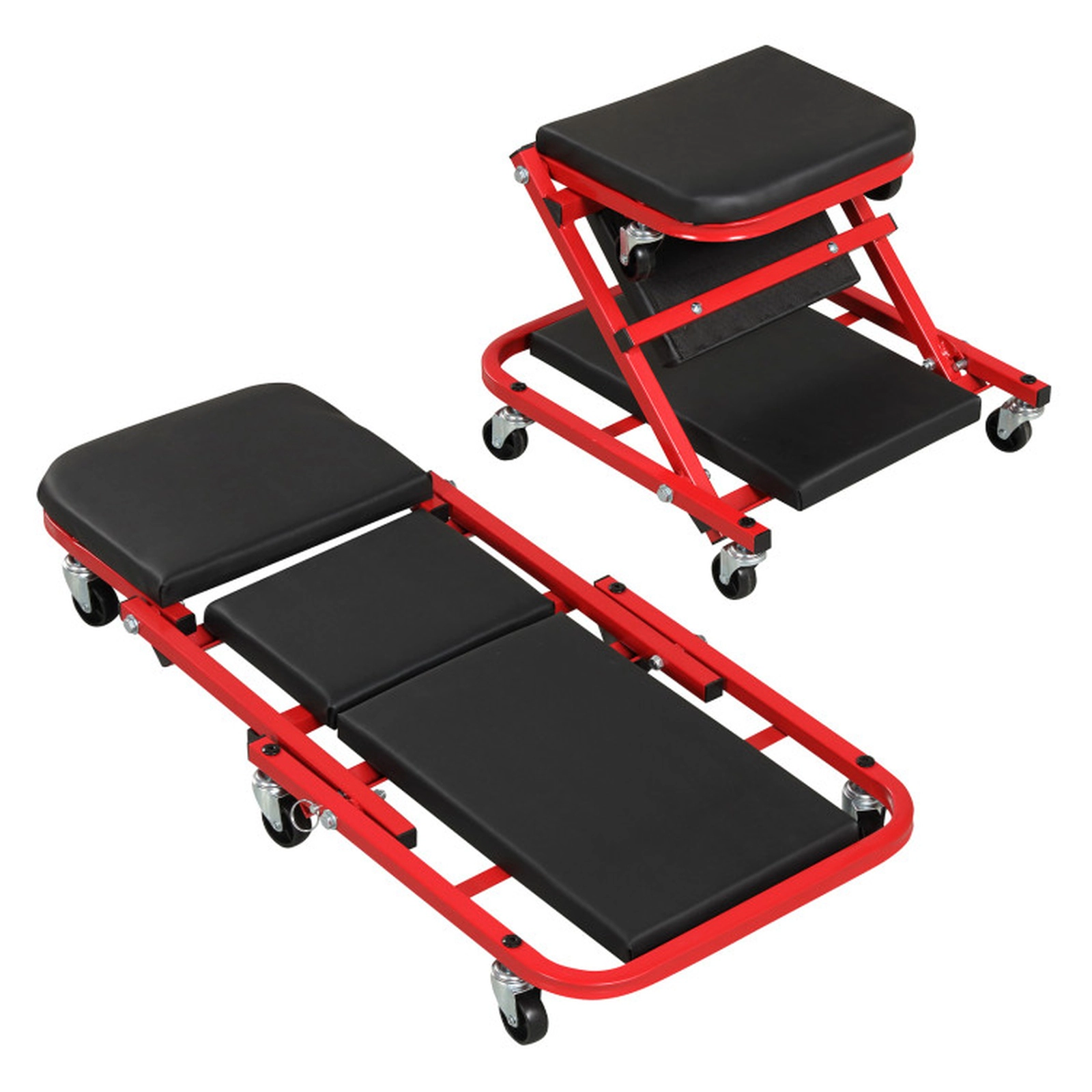 SUGIFT 2-in-1 Folding Automotive Creeper and Z-Shaped Rolling Stool, 400-Lb Capacity, 6 Wheels