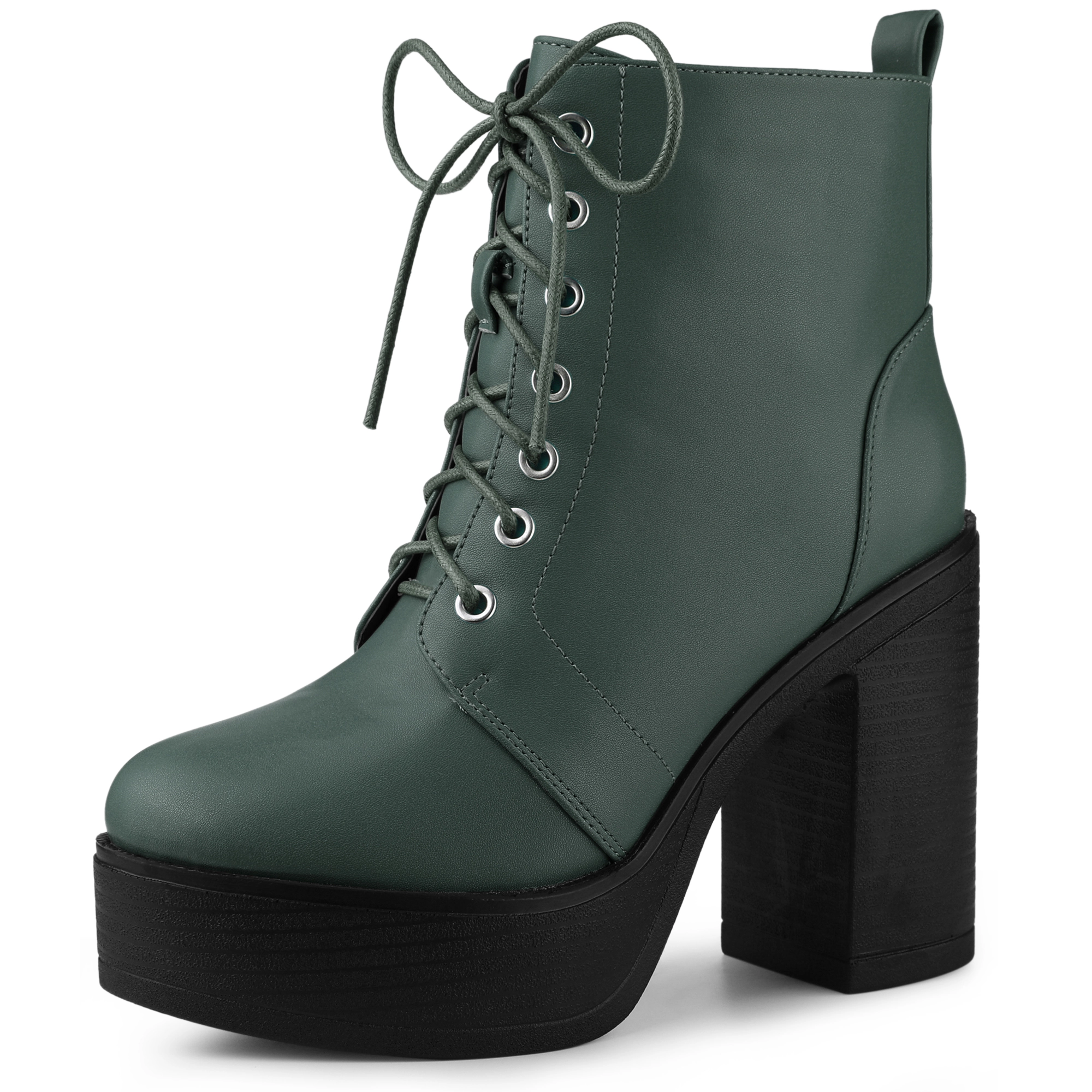 BLISSFUL STEP Women's Platform Chunky High Heel Lace Up Combat Boots
