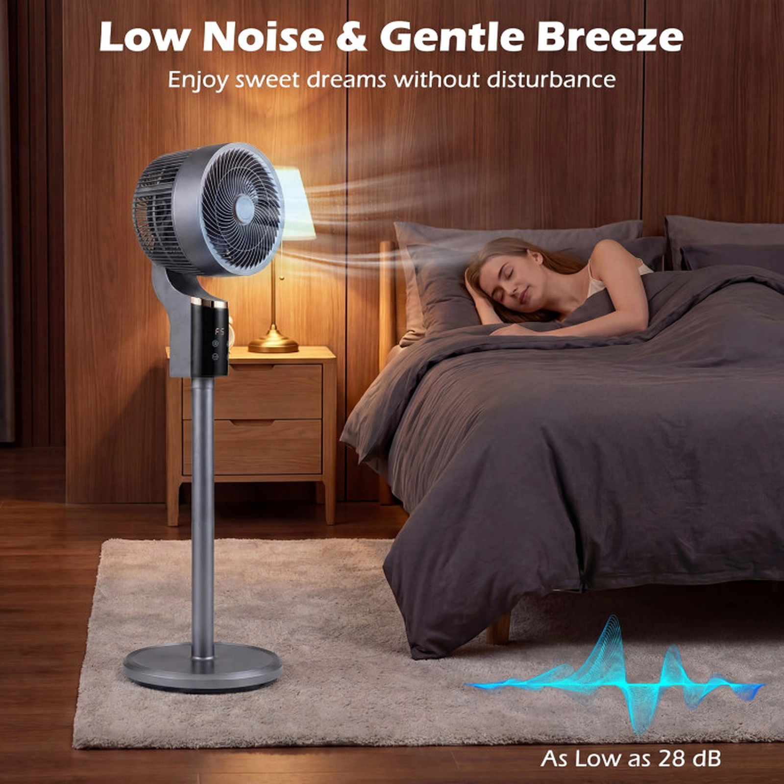 SUGIFT Compact Oscillating Pedestal Fan with 70° Horizontal Swing and 90° Vertical Tilt 8-Speed 12-Hour Timer Gray