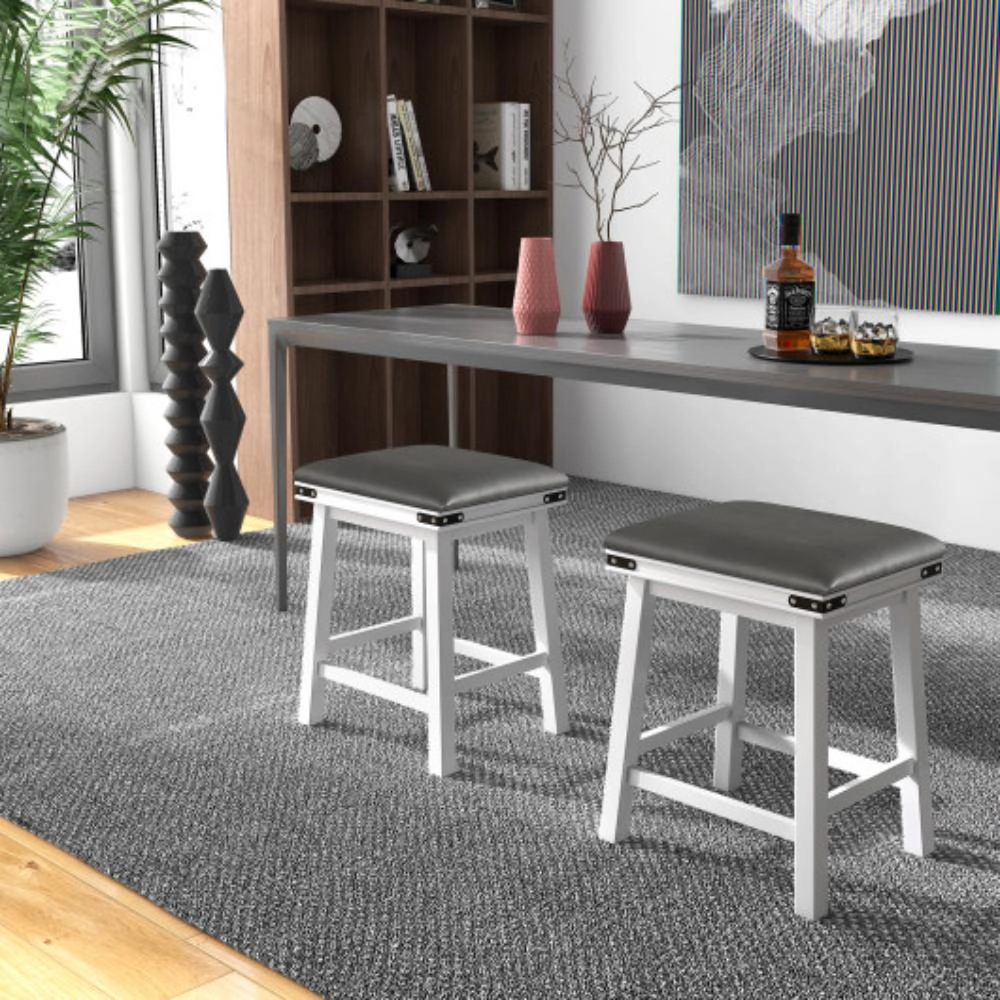 Hivvago Set of 2 Acacia Wood Dining Bar Stools