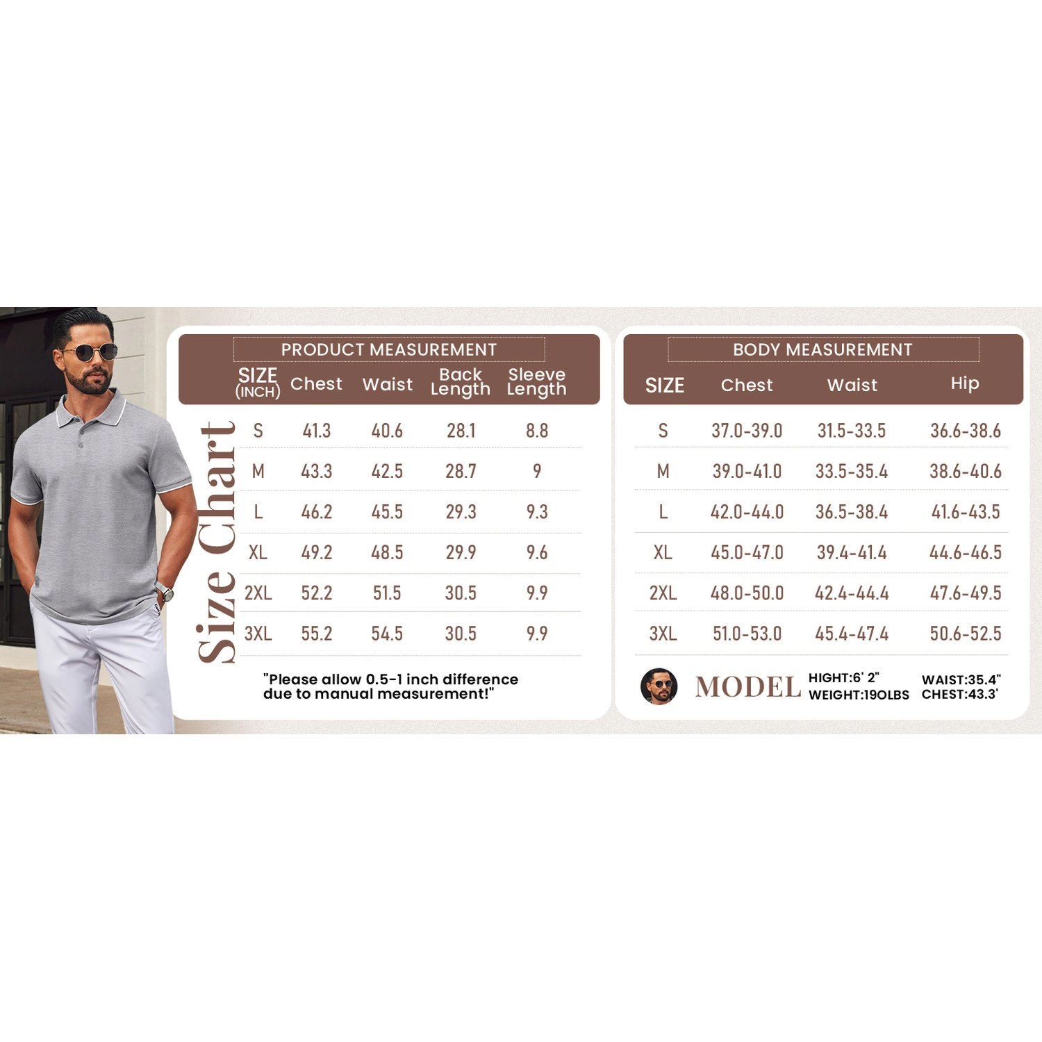 COOFANDY Mens Short Sleeve Polo Shirt Contrast Collar Button Placket Casual Tee