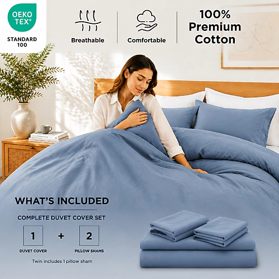 PEACENEST 100% Cotton Duvet Cover Set, Soft Breathable Lightweight Bedding Set