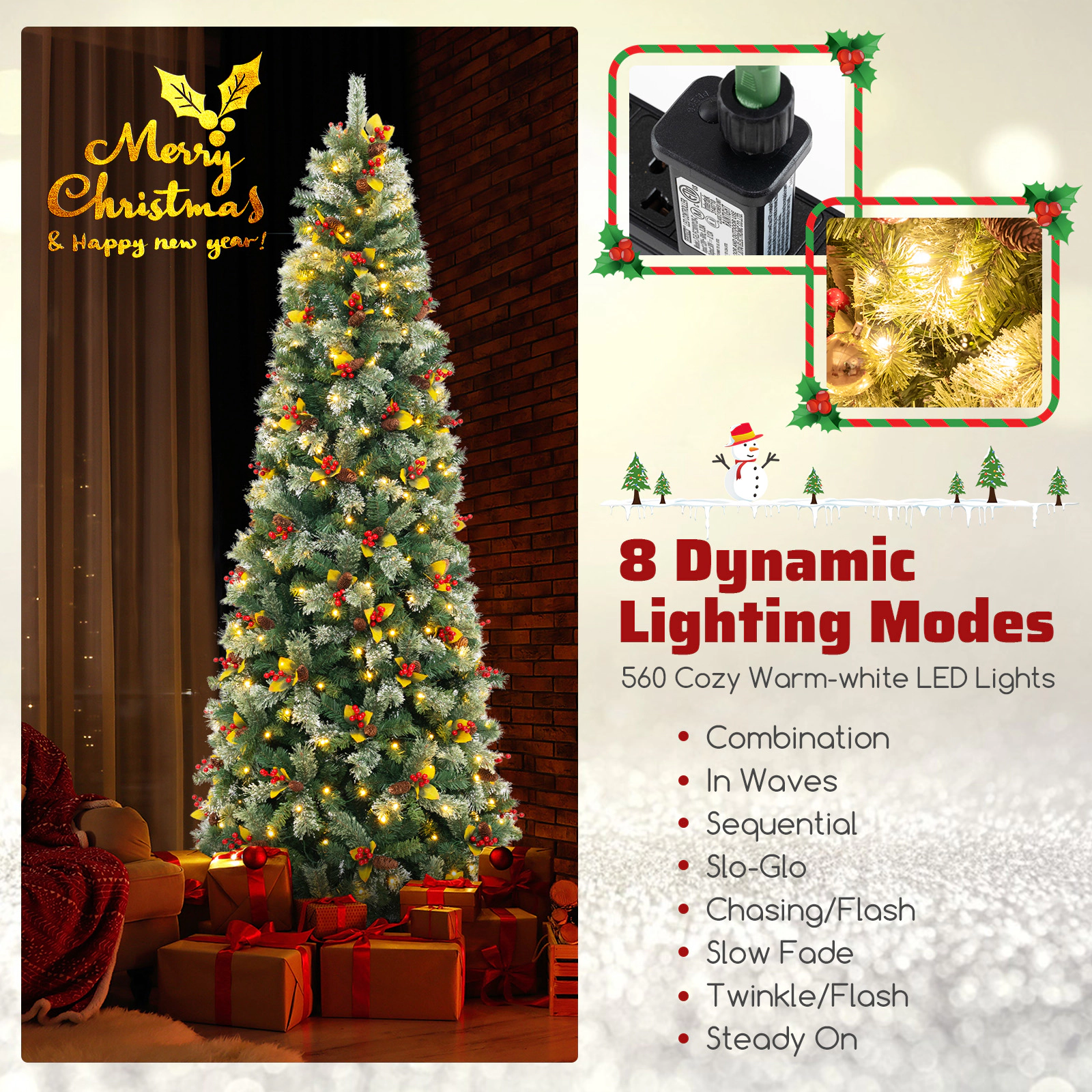 SlickBlue Artificial Christmas Tree with Red Berries and Pine Cones