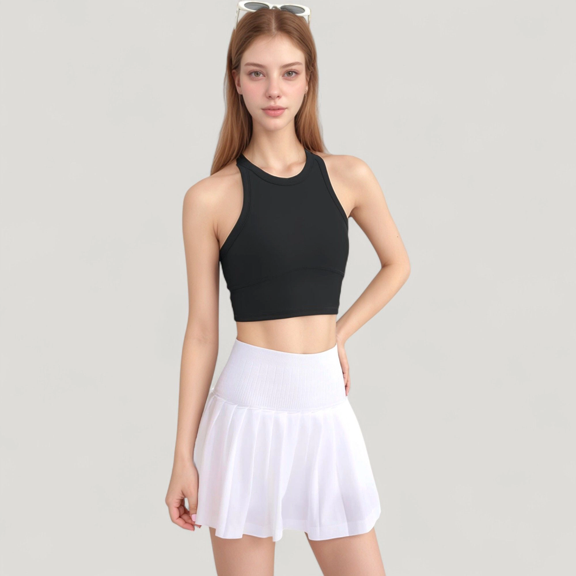 Anna-Kaci Women's High Neck Racerback Athletic Top with Contoured Seam Details