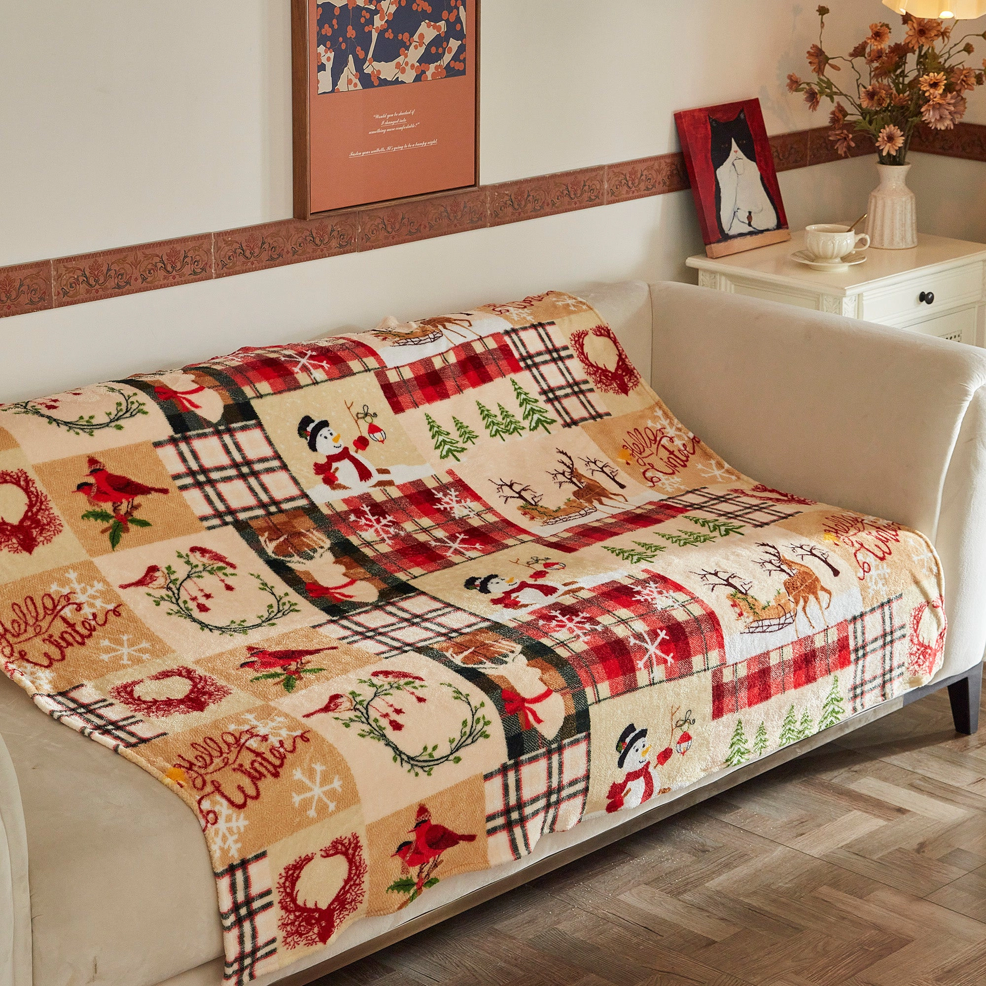 MarCielo Christmas Throw Blanket 50" x 60" – Soft Flannel Quilt Set Bedspread Throw for Couch