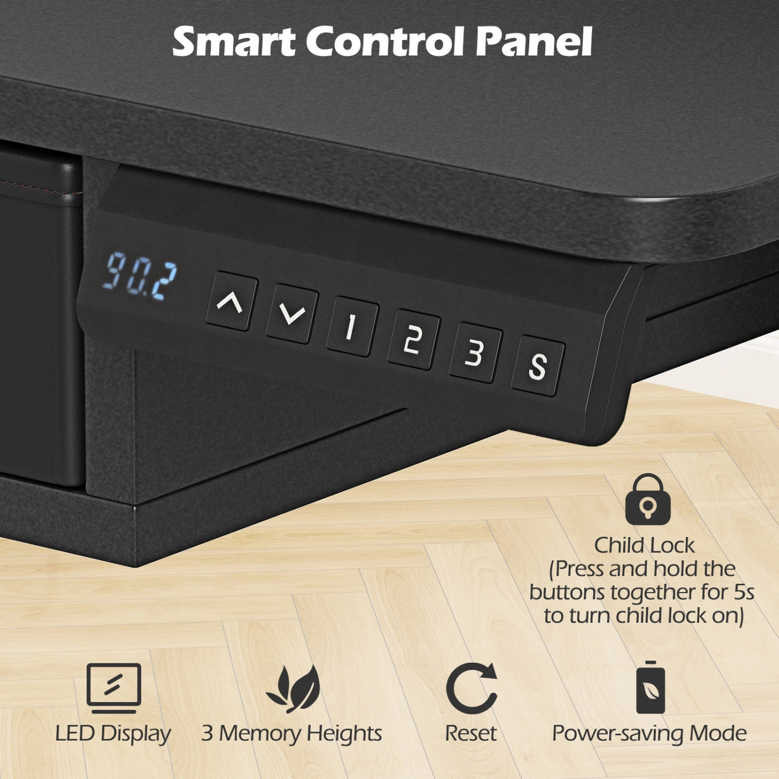 SUGIFT 55 x 27 in. Black Electric Height-Adjustable Standing Desk with 4 Drawers