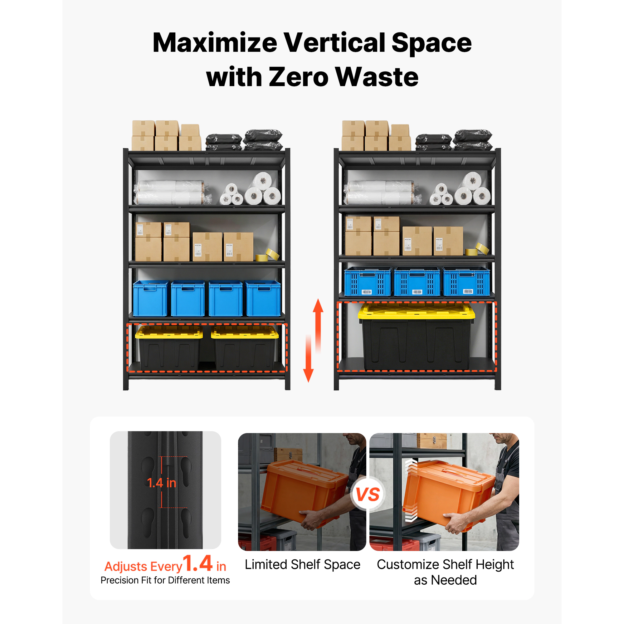 Flynama 5 Tier 48.4 x 20.6 x 71.4 in Shelves 3000 LBS Adjustable Heavy Duty Utility Rack for Garage Workshop