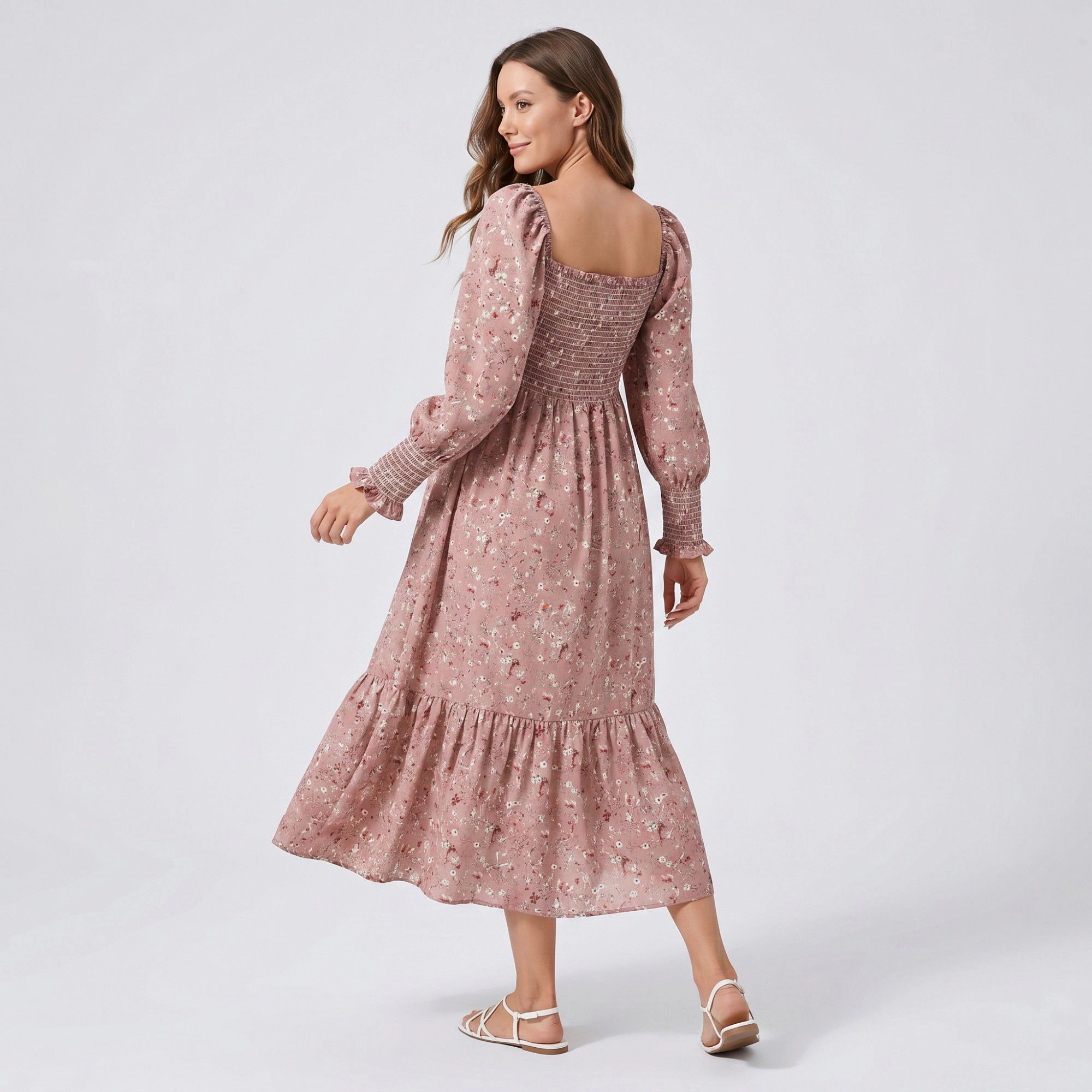 Anna-Kaci Women's Maternity Off Shoulder Floral Smocked Bodice Tiered Hem Midi Dress