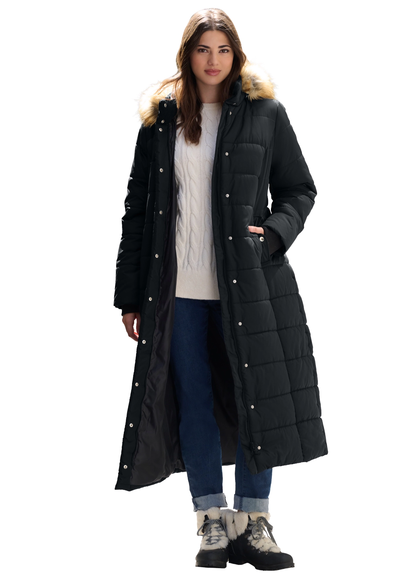 Roaman's Women's Plus Maxi Length Puffer Coat