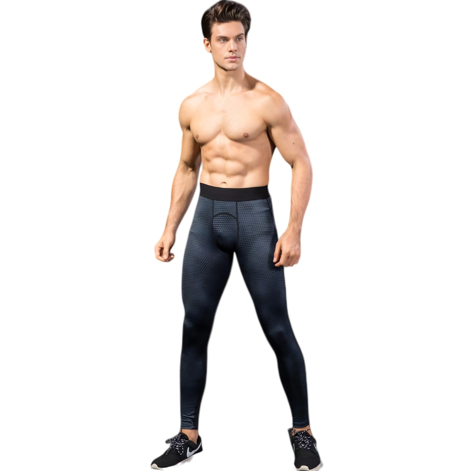 Anna-Kaci Men's High Performance Compression Leggings Full-Length with Honeycomb Texture and Elastic Waistband