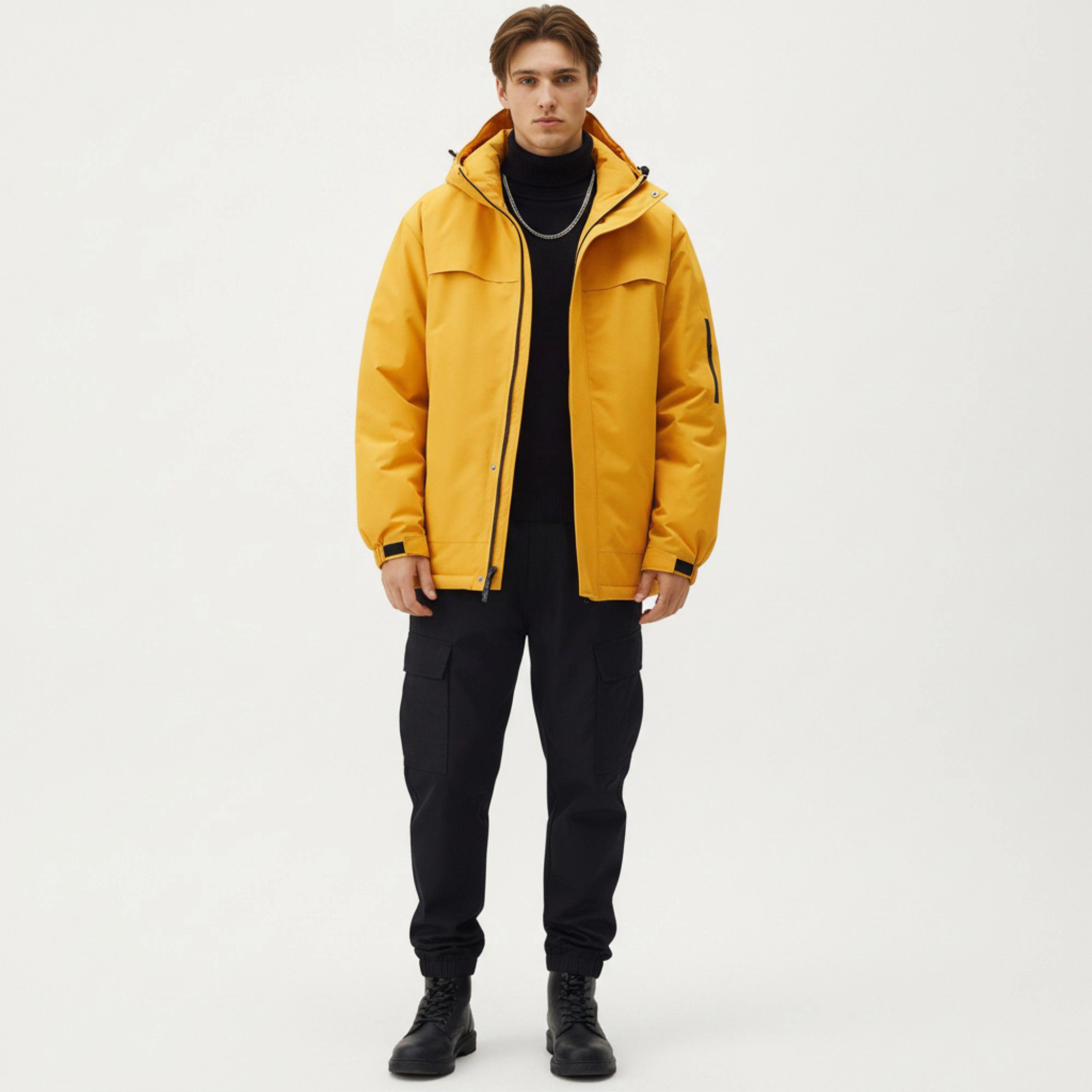 Anna-Kaci Men's Hooded Zip Front Jacket with Long Sleeves and Clean Panel Construction