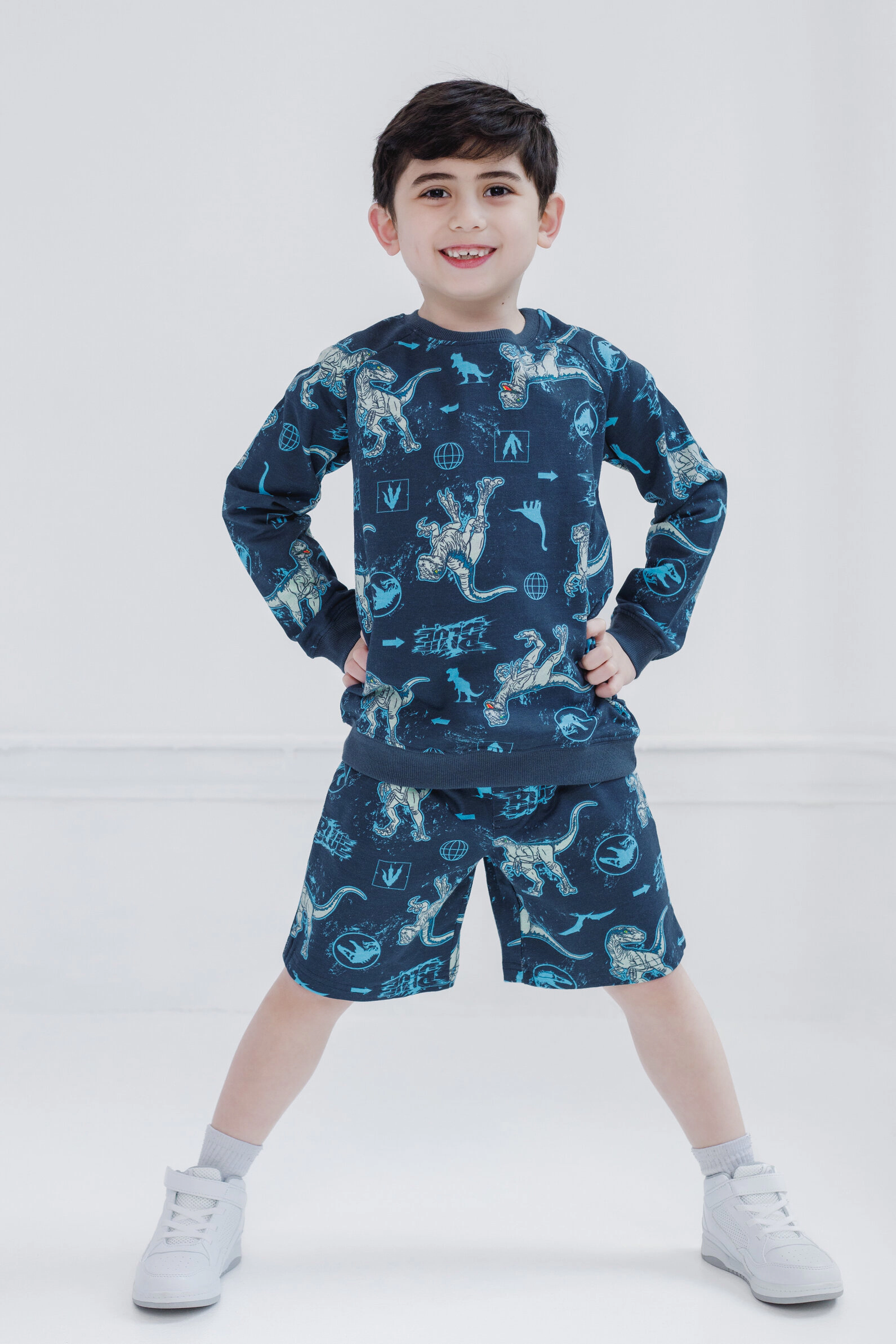 Jurassic World Park T-Rex Boys' 2-Piece Sweatshirt and Shorts Set