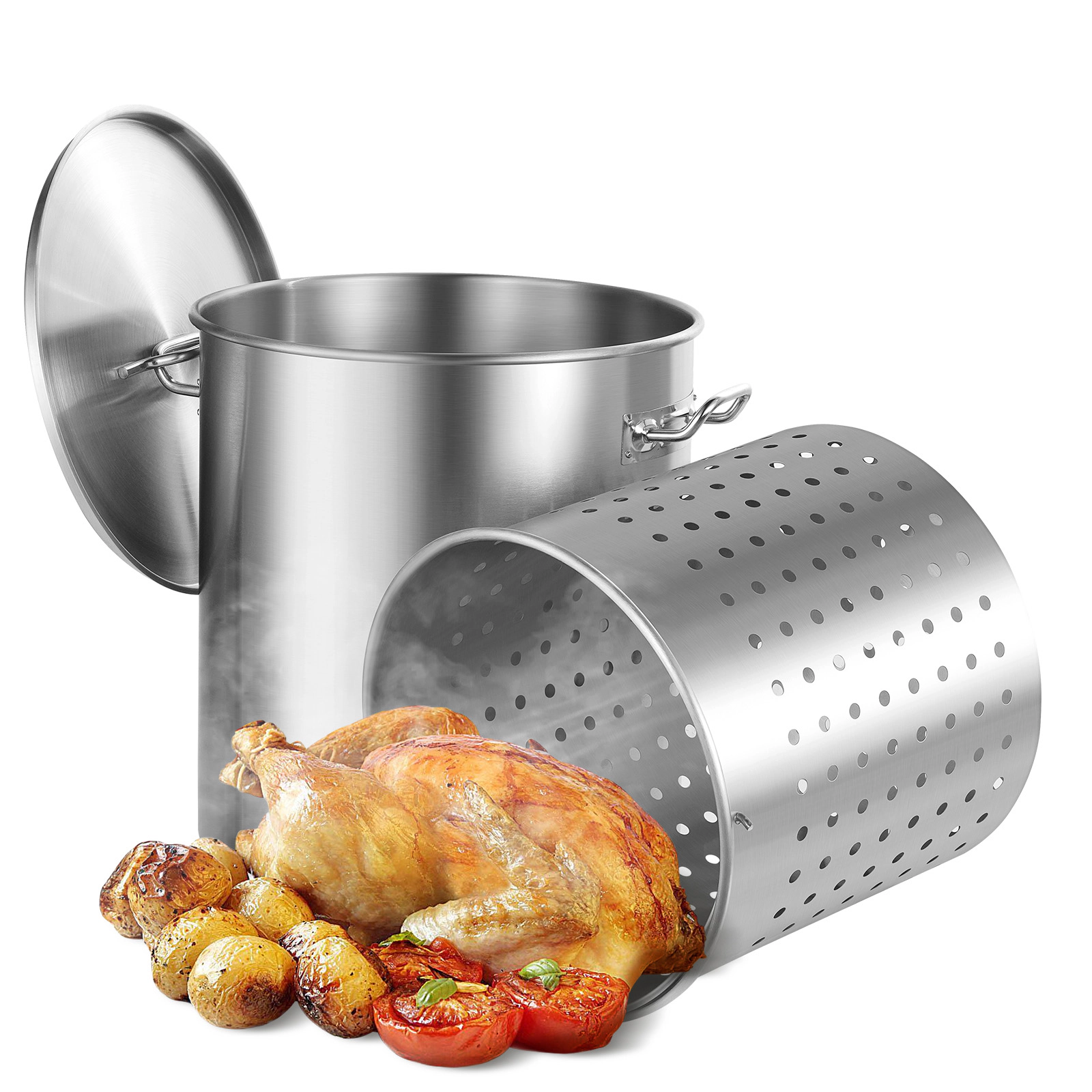 HONGGE Stainless Steel Stockpot Large Cooking Pots Cookware Sauce Pot with Basket Lid and Handle Heavy Duty Commercial