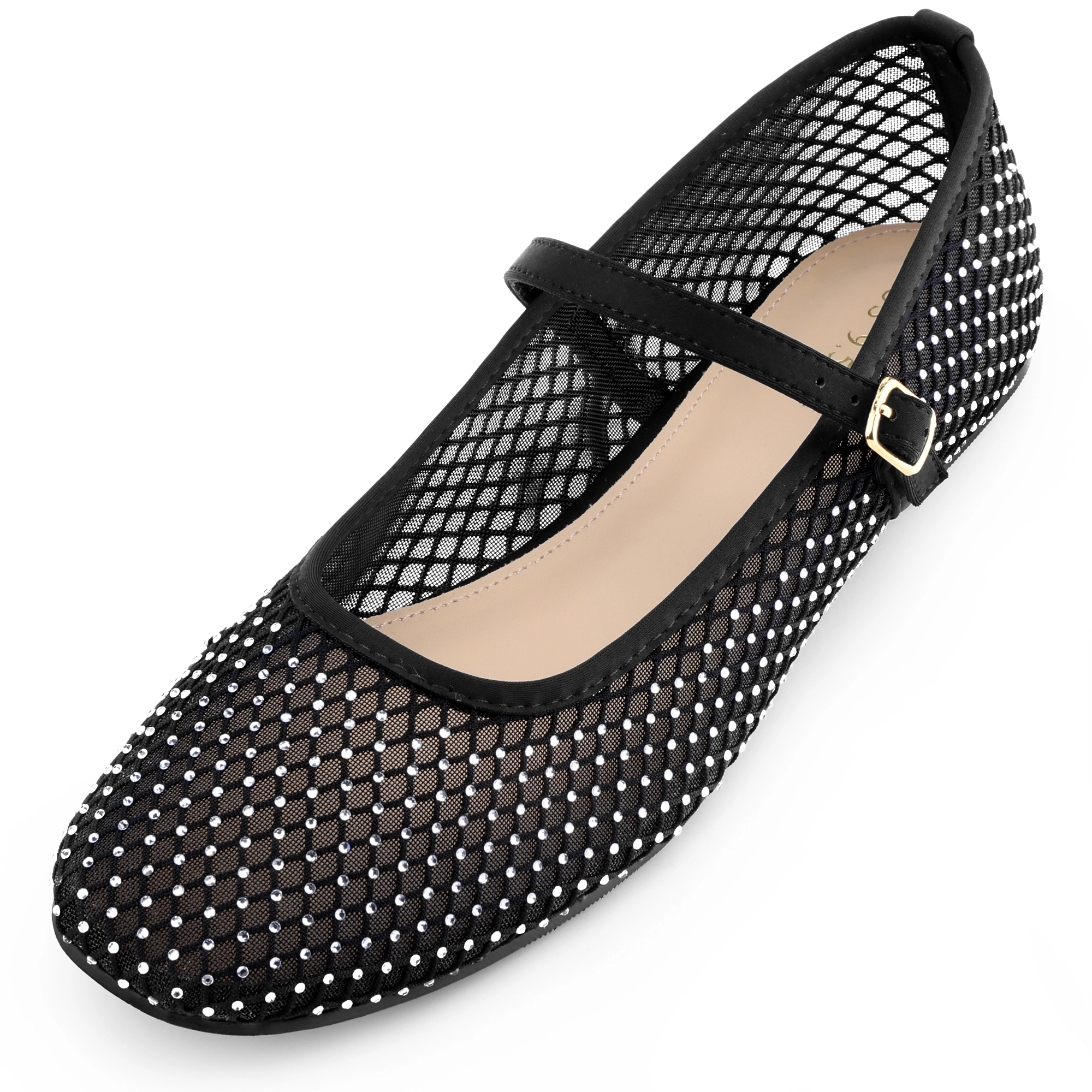 BLISSFUL STEP Women's Rhinestone Breathable Mesh Ballet Flats Pumps
