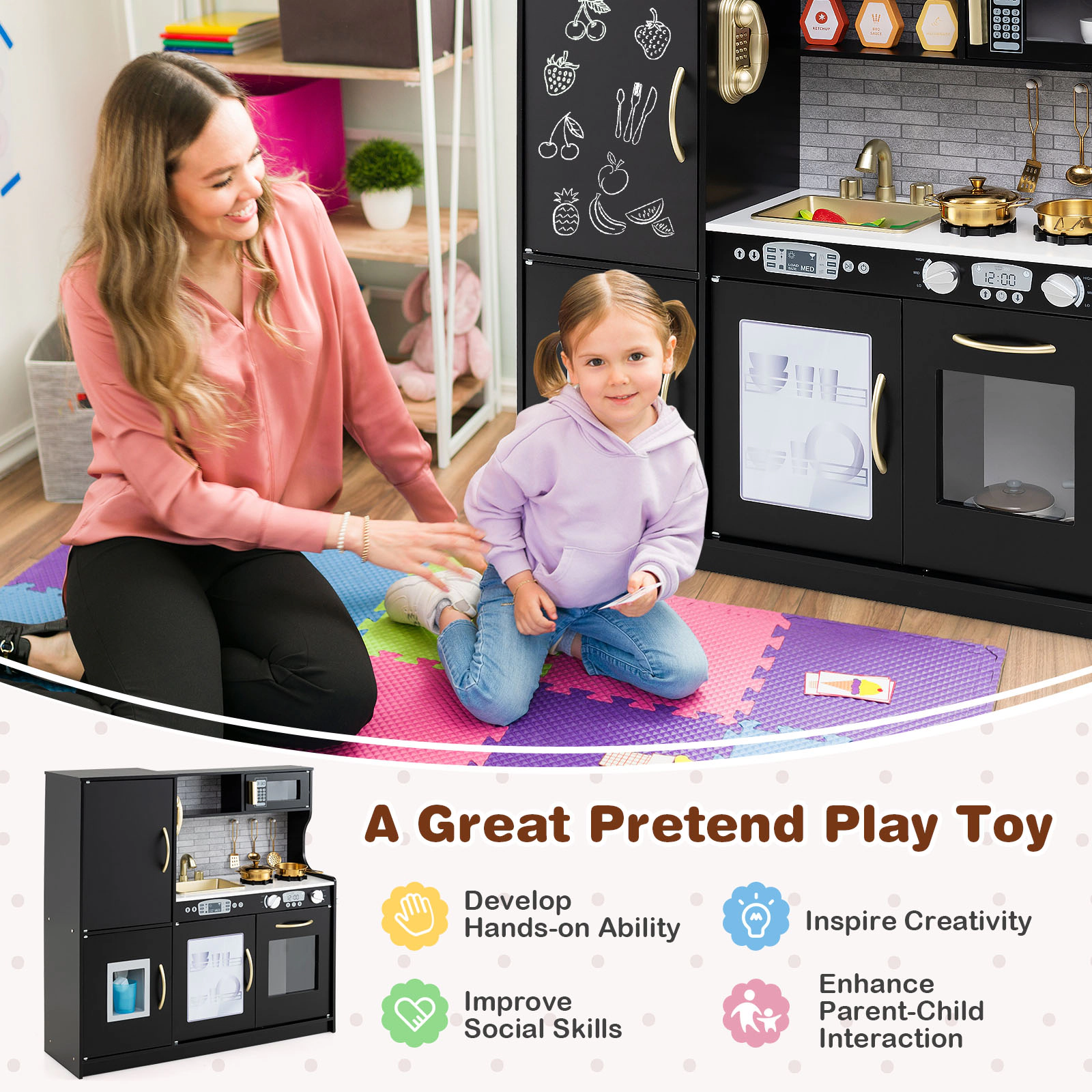SUGIFT Blackboard Ice Maker and Removable Sink Toddler Pretend Play Kitchen