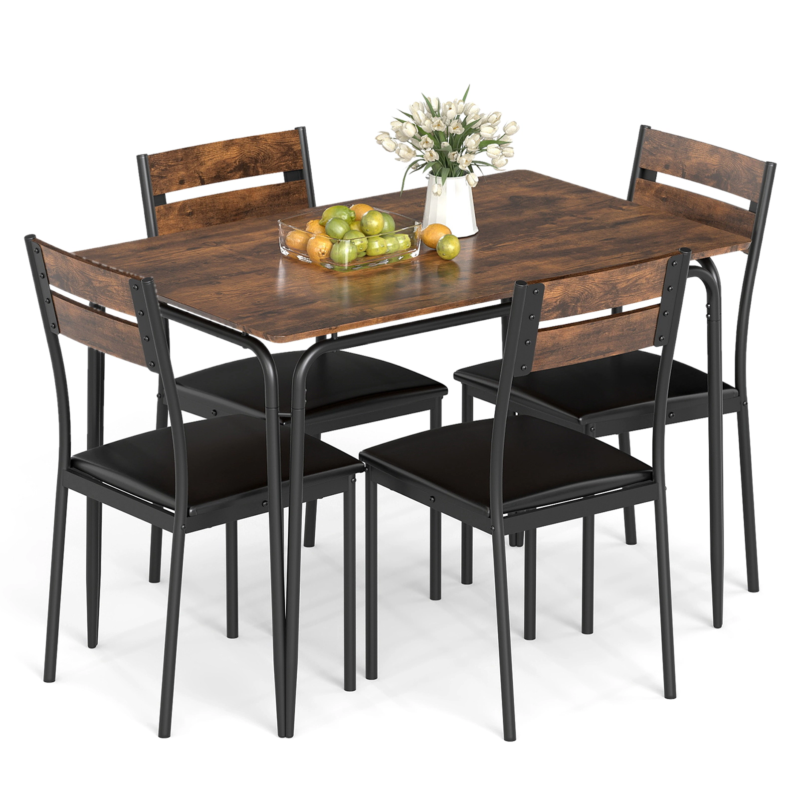 LJG 5-Piece Dining Table Set Industrial Rectangular Kitchen Table and 4 Armless Chairs