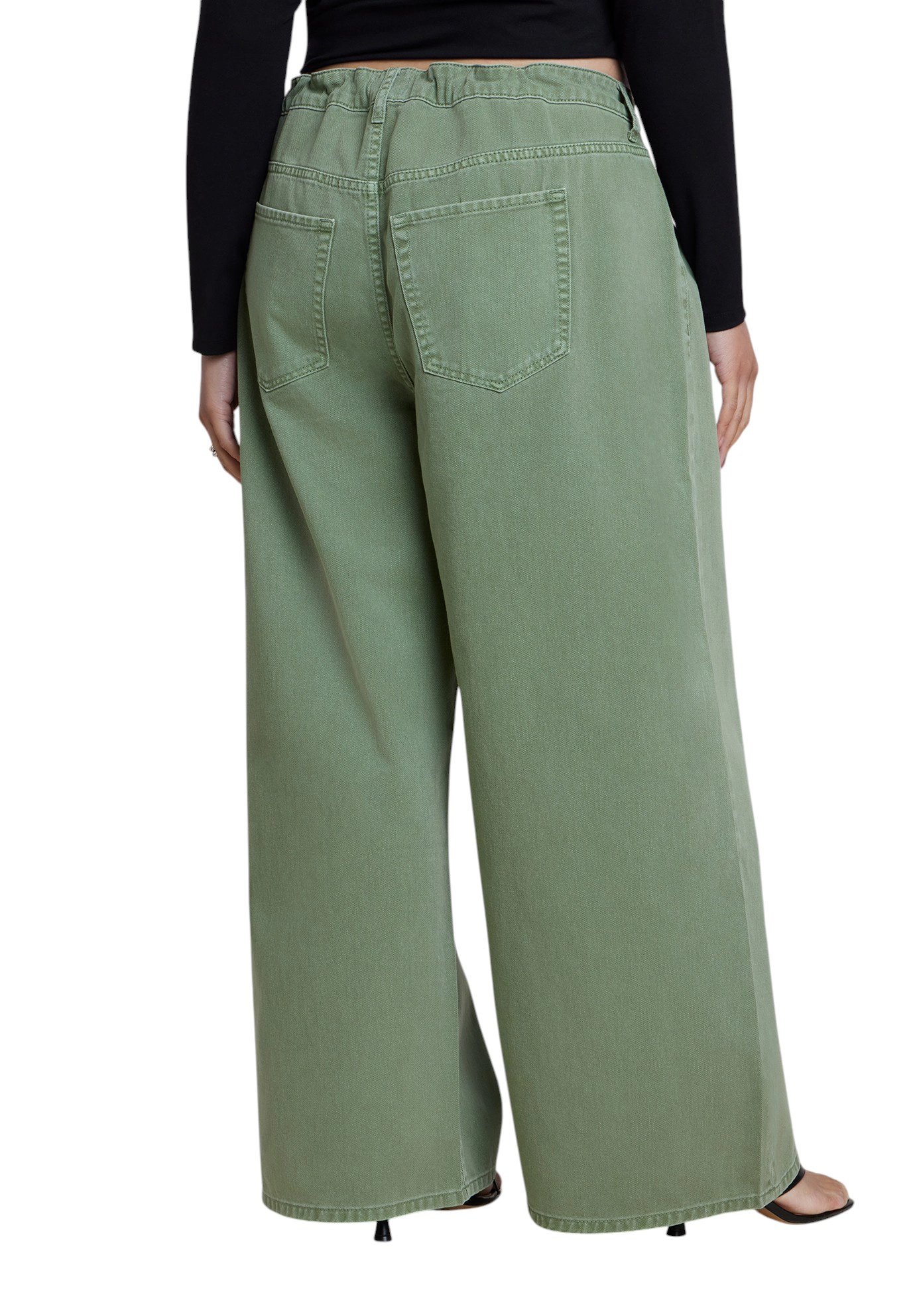 ELOQUII Women's Plus Drawstring Waist Lightweight Wide-Leg Jean