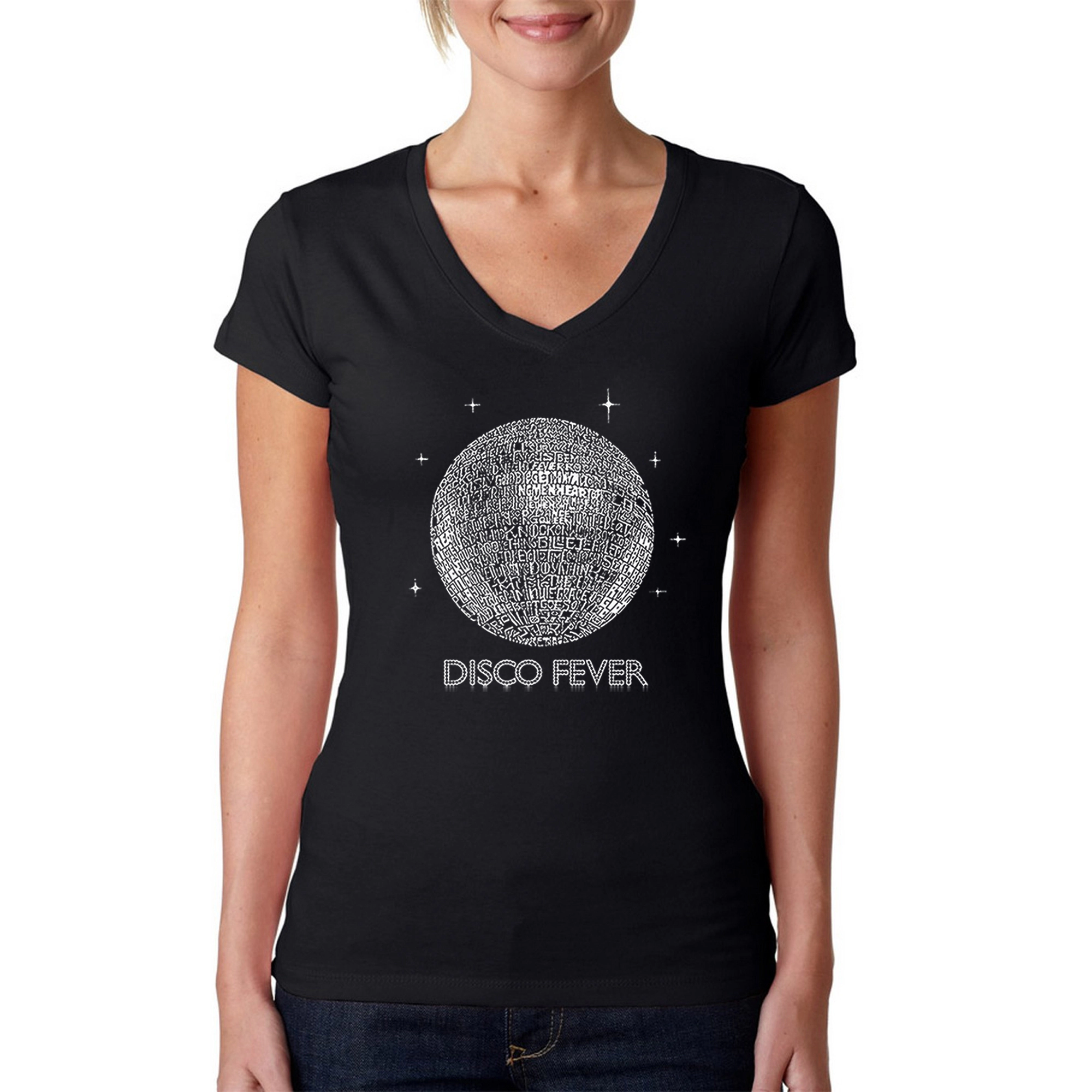 LA Pop Art Womens Word V-Neck T-Shirt - Disco Ball