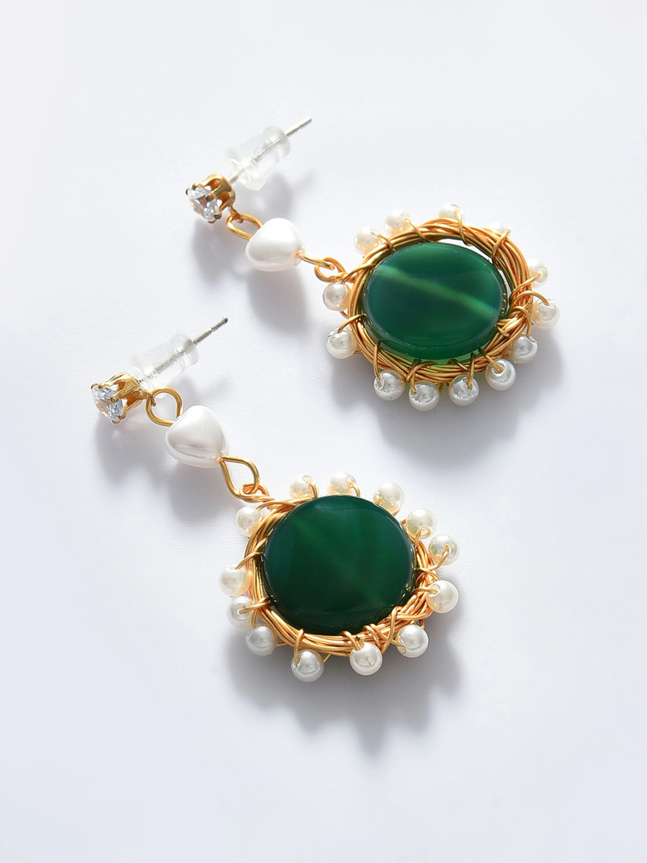 SOHI Women's Green Gold-Toned Pearl Beaded Drop Earring