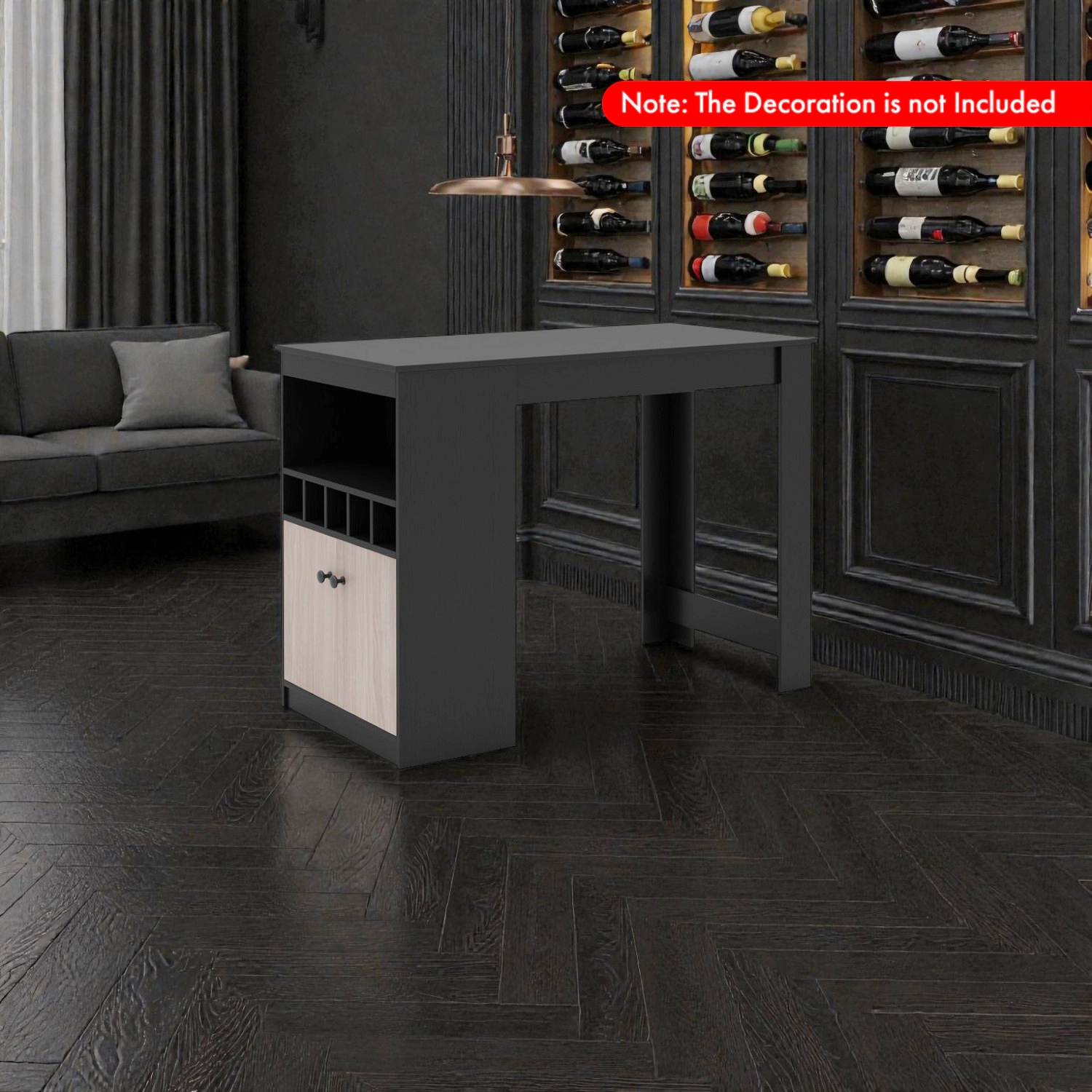 Hivvago Contemporary 48-Inch Bar Unit with Wine Holder and Hidden Storage Cabinet