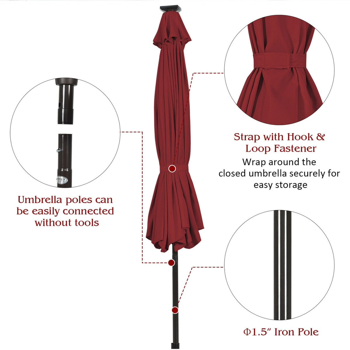 SUGIFT Push Button Tilt and Crank Lift 10 FT Solar LED Lighted Market Patio Umbrella
