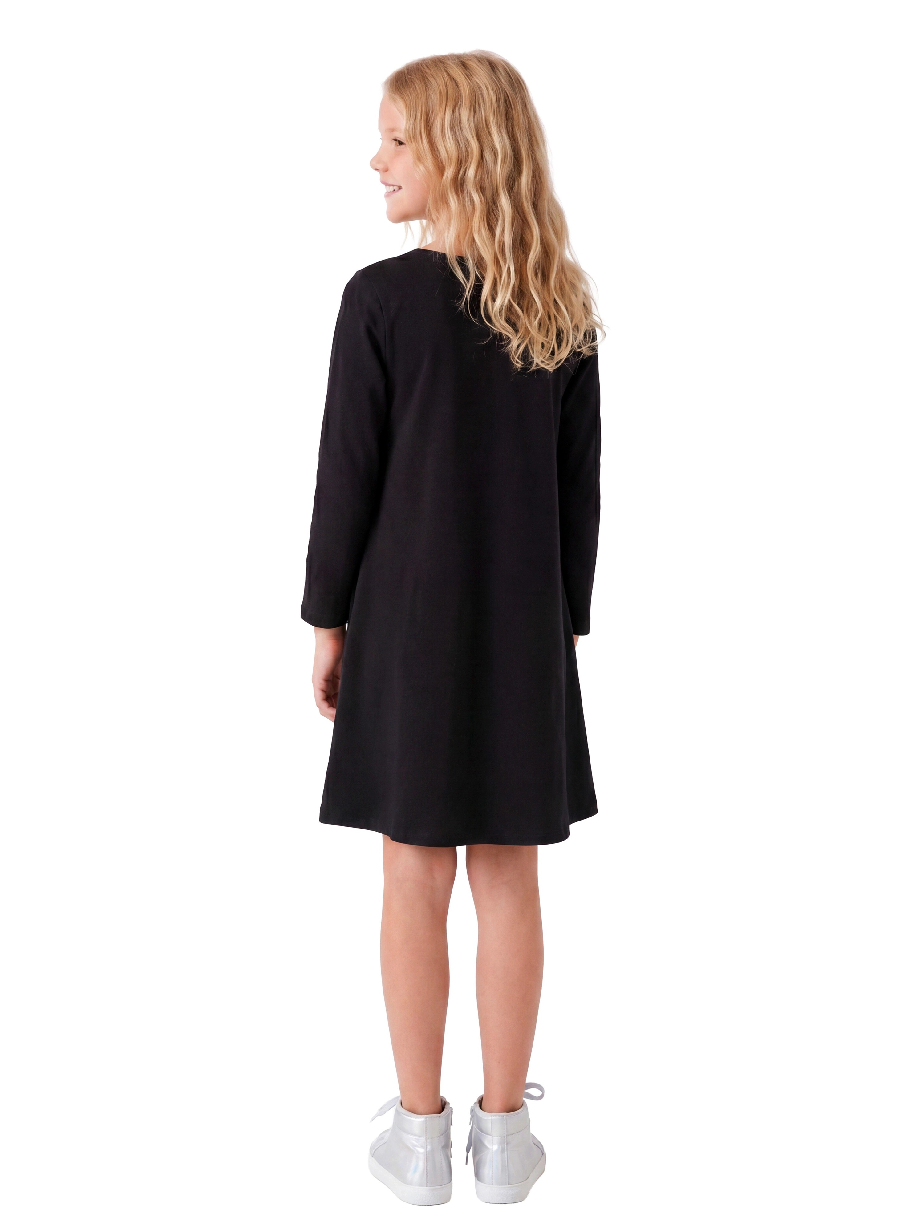 24sevenKid Essential Girls Long Sleeve Loose Fit Knee Length Tunic Pocket Dress