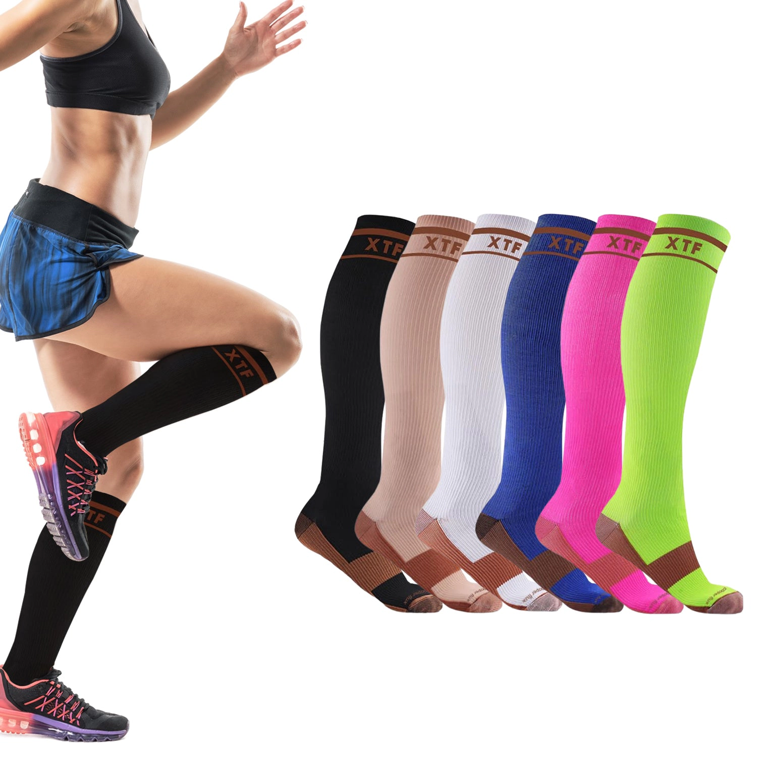 Extreme Fit Copper Compression Socks - Knee High For Running, Athtletics, Travel - 6 Pair