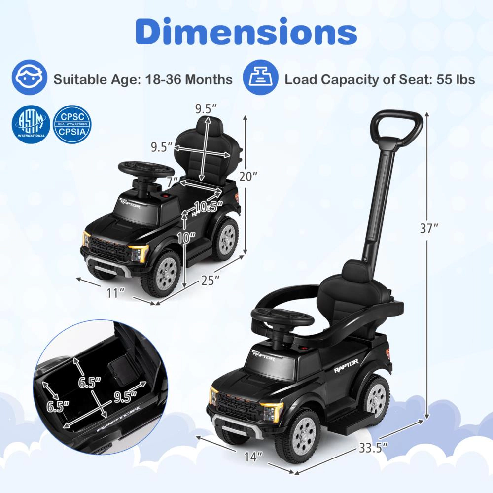 Hivvago 3-In-1 Licensed Ford Push Car for Toddlers
