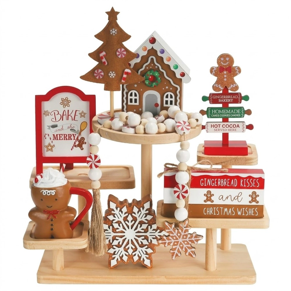 Novsight Trading Unisex Gingerbread Christmas Tiered Tray Decor Set